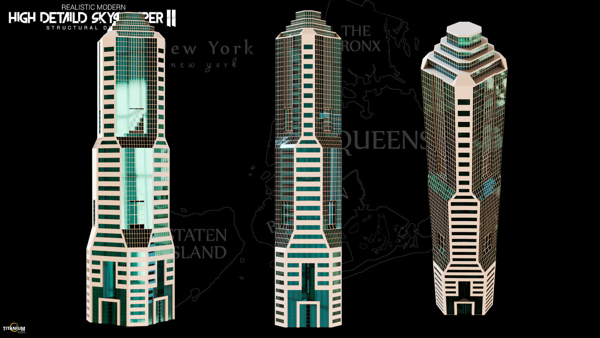 High Detailed City Skyscraper Buildings Model Pack Low-poly 3D model_10