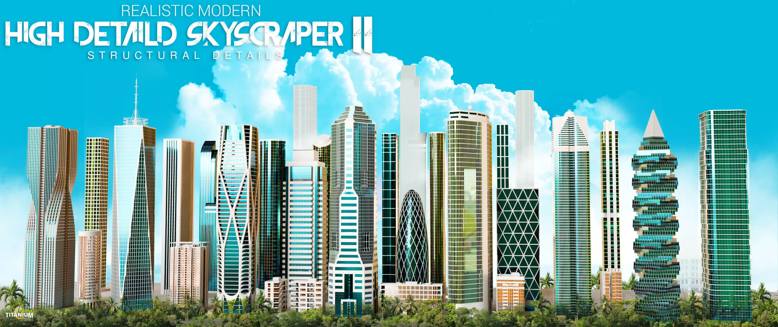 High Detailed City Skyscraper Buildings Model Pack Low-poly 3D model_0