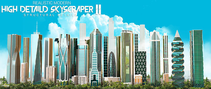 High Detailed City Skyscraper Buildings Model Pack Low-poly 3D model