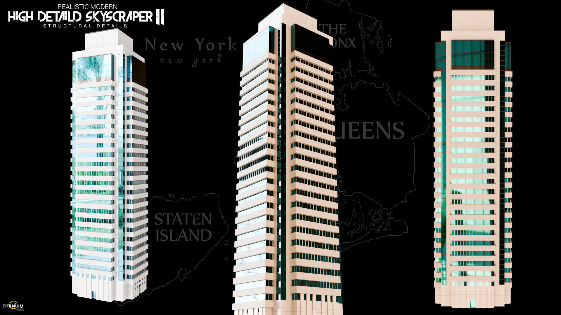 High Detailed City Skyscraper Buildings Model Pack Low-poly 3D model_7