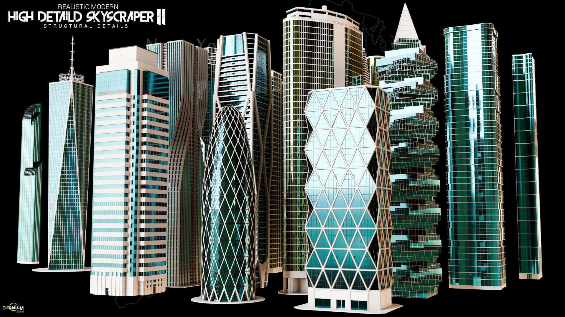 High Detailed City Skyscraper Buildings Model Pack Low-poly 3D model_6