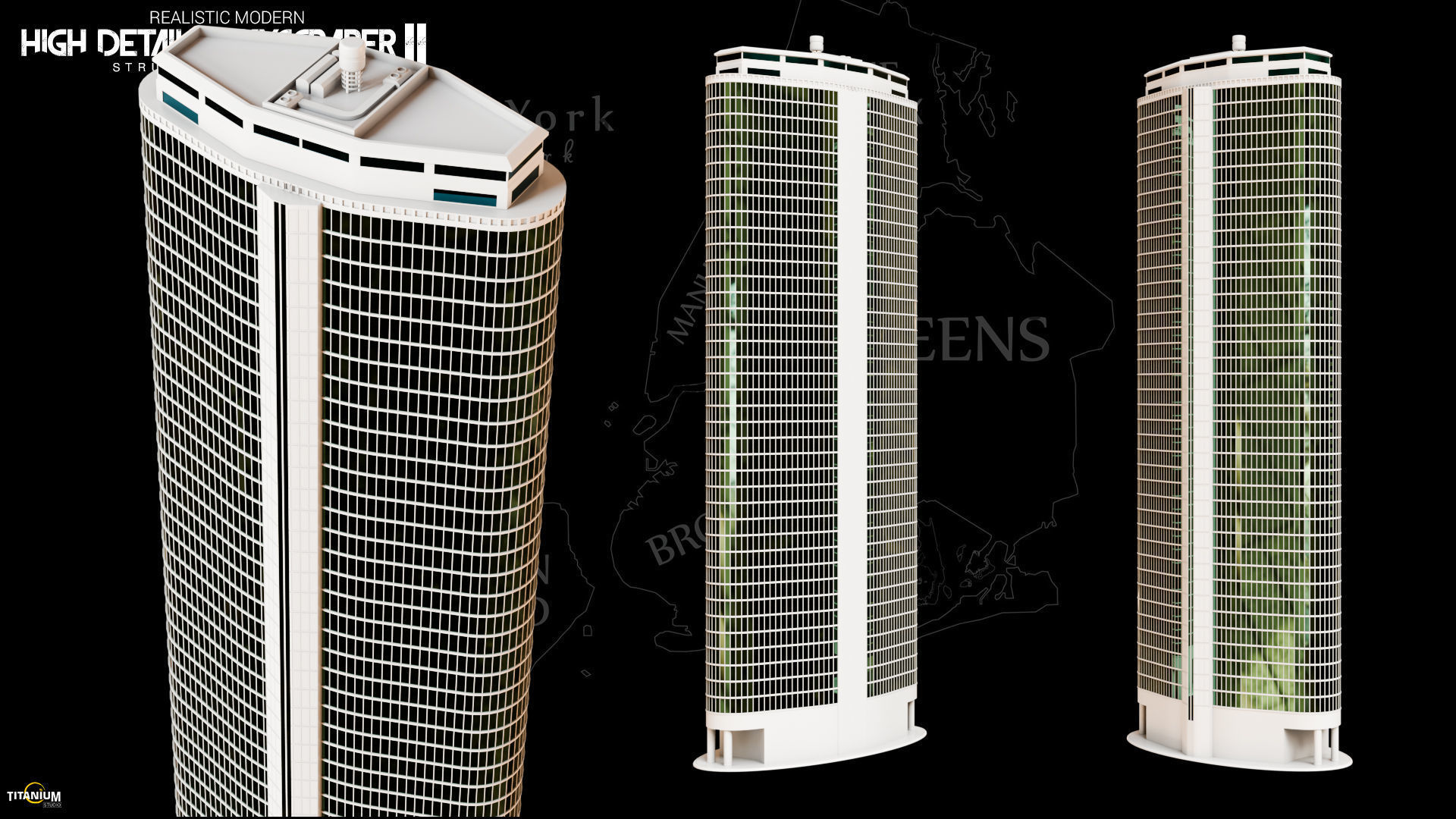 High Detailed City Skyscraper Buildings Model Pack Low-poly 3D model_2