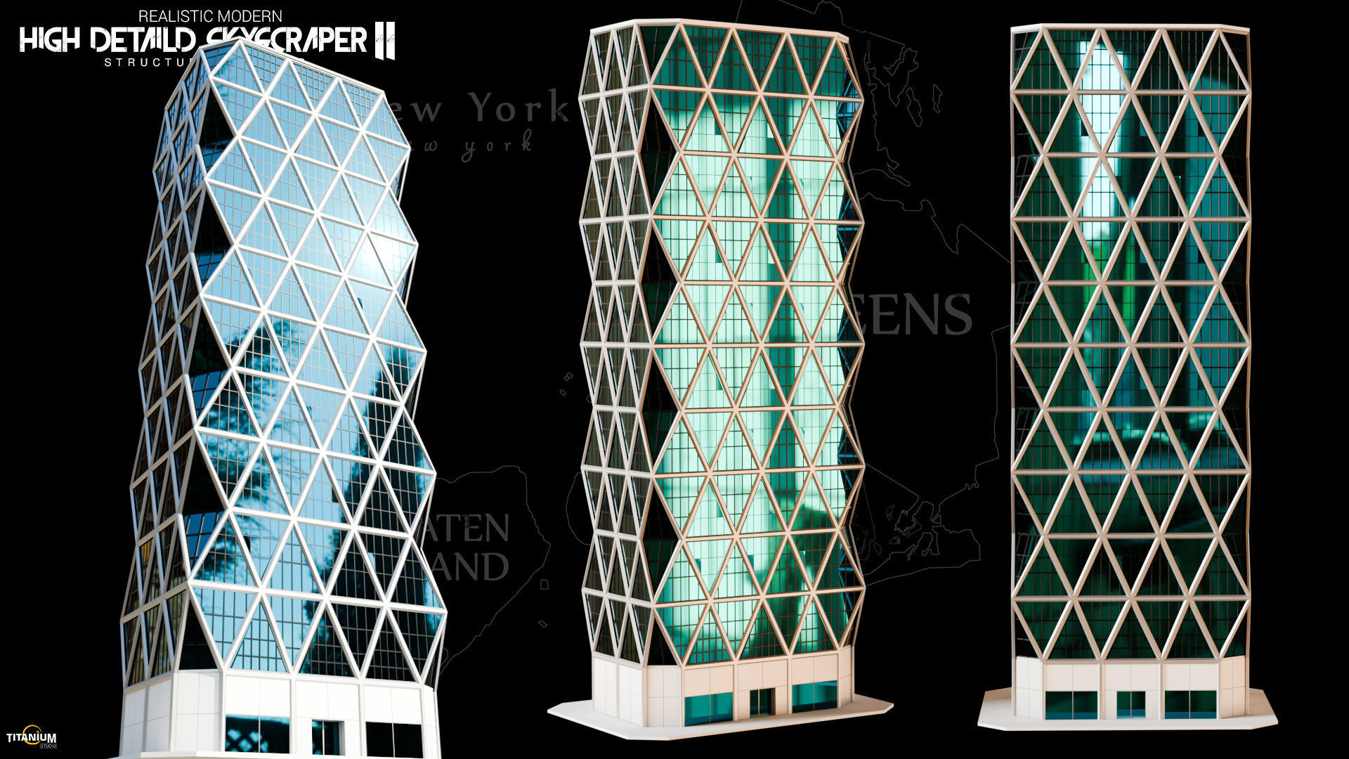 High Detailed City Skyscraper Buildings Model Pack Low-poly 3D model_4