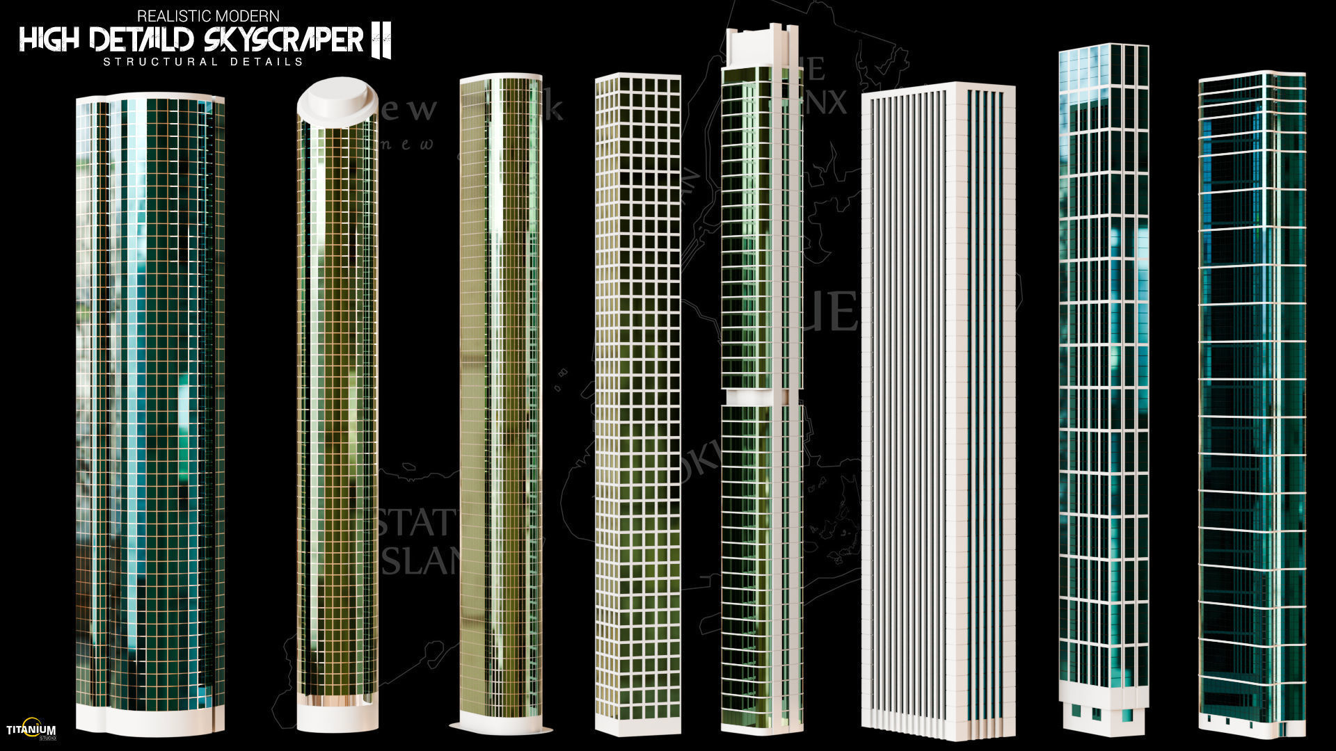 High Detailed City Skyscraper Buildings Model Pack Low-poly 3D model_8