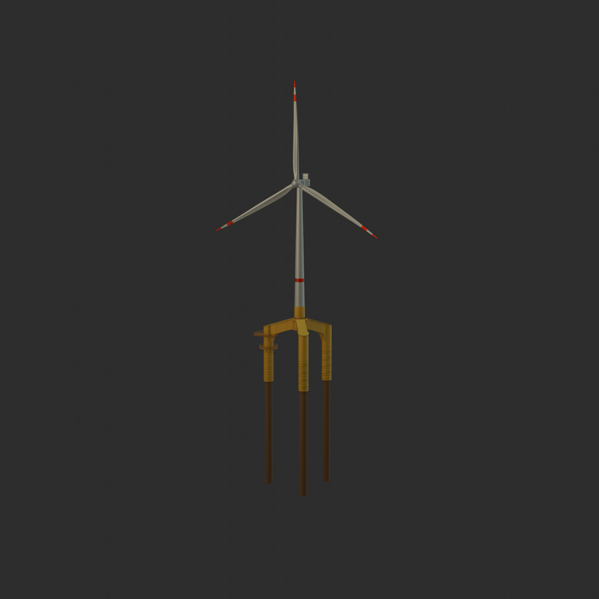Wind turbine with Tripile Offshore Foundation V1 H-120 RD160 m Low-poly 3D model_64