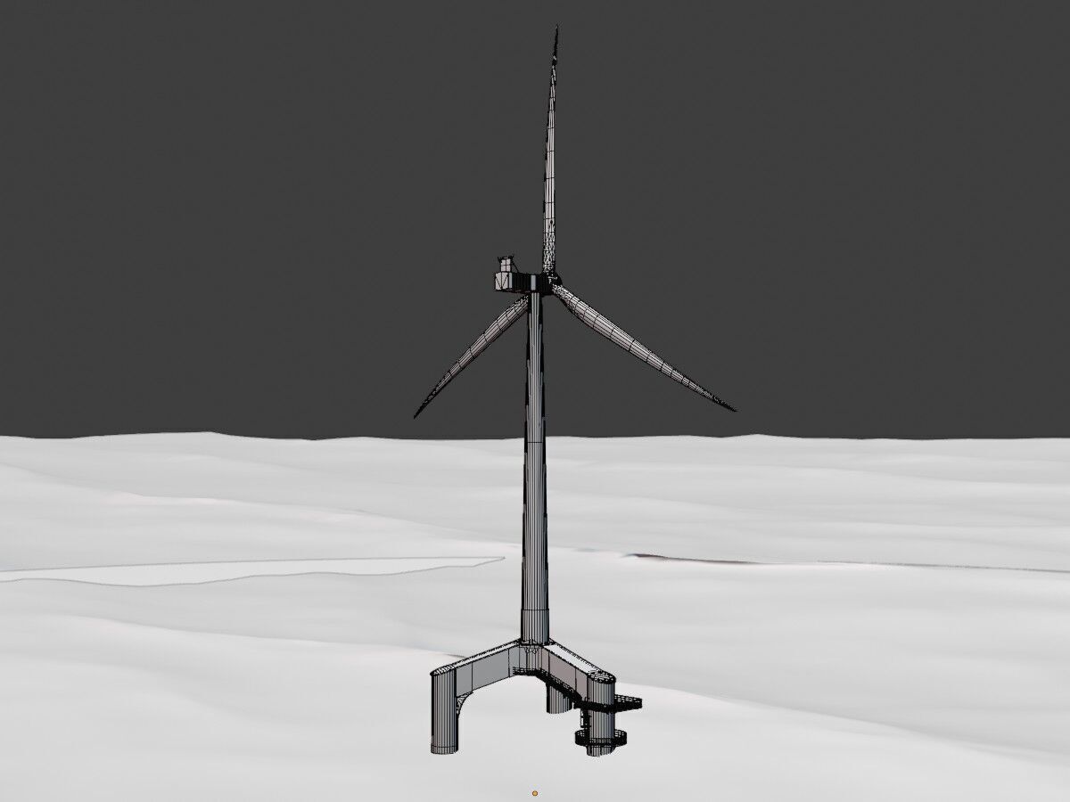 Wind turbine with Tripile Offshore Foundation V1 H-120 RD160 m Low-poly 3D model_9