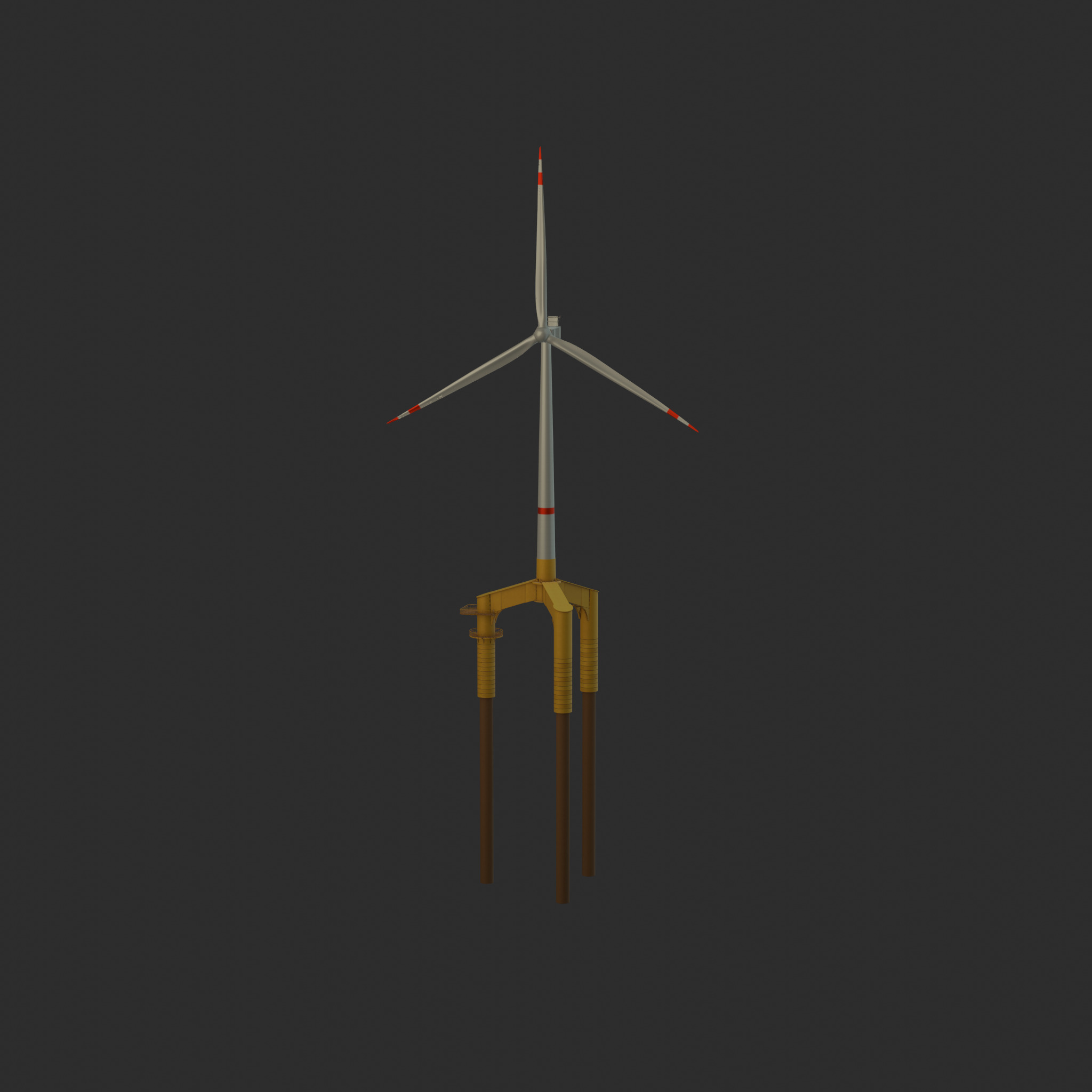 Wind turbine with Tripile Offshore Foundation V1 H-120 RD160 m Low-poly 3D model_43