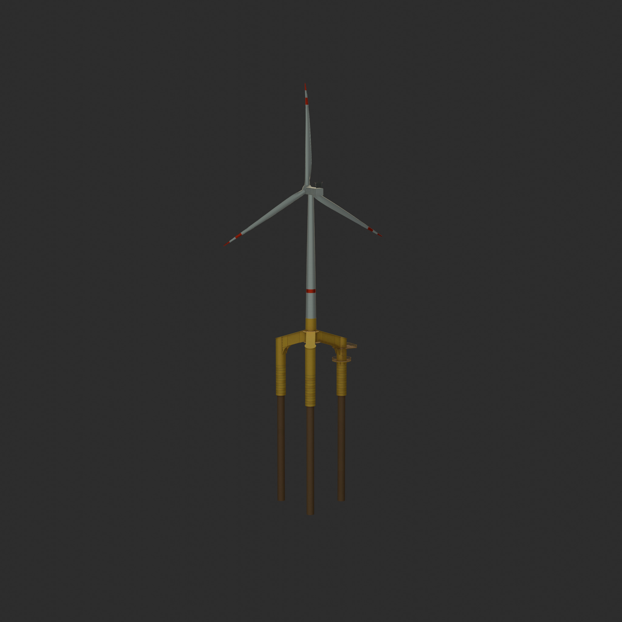 Wind turbine with Tripile Offshore Foundation V1 H-120 RD160 m Low-poly 3D model_33