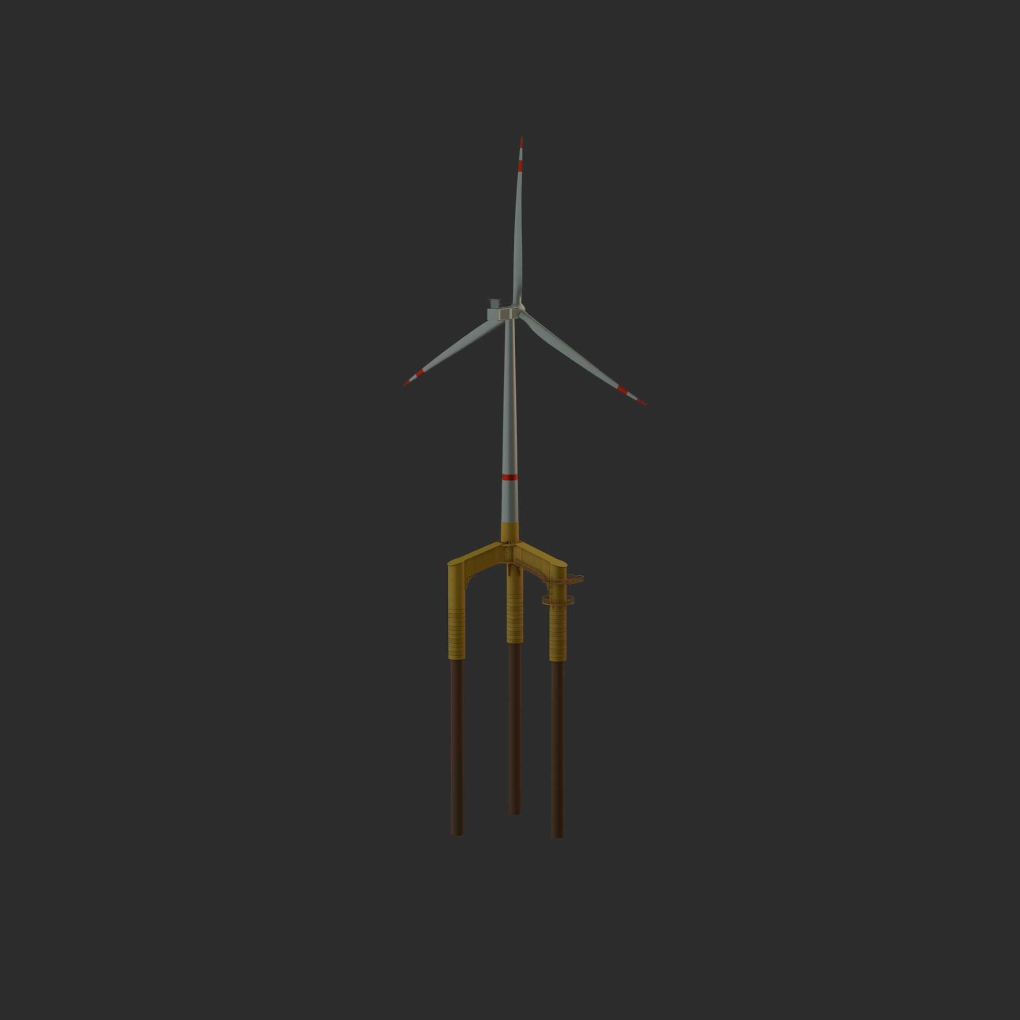 Wind turbine with Tripile Offshore Foundation V1 H-120 RD160 m Low-poly 3D model_41