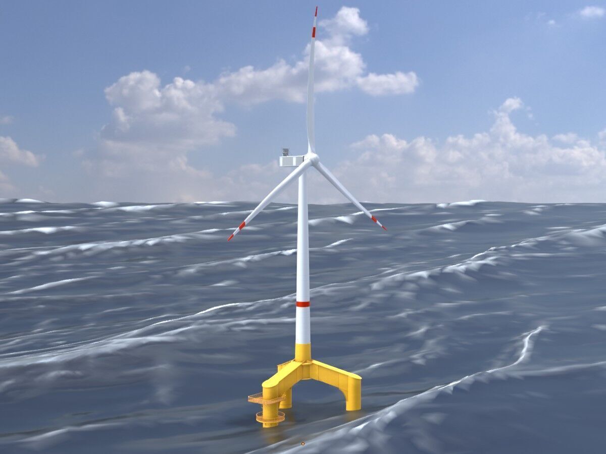 Wind turbine with Tripile Offshore Foundation V1 H-120 RD160 m Low-poly 3D model_2