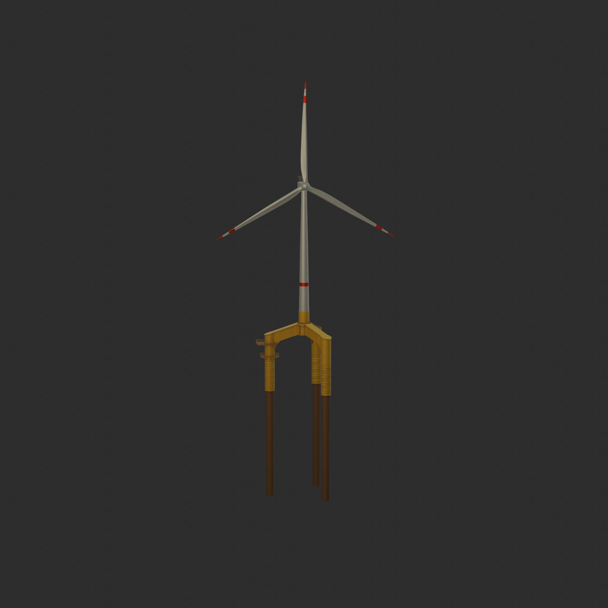Wind turbine with Tripile Offshore Foundation V1 H-120 RD160 m Low-poly 3D model_60