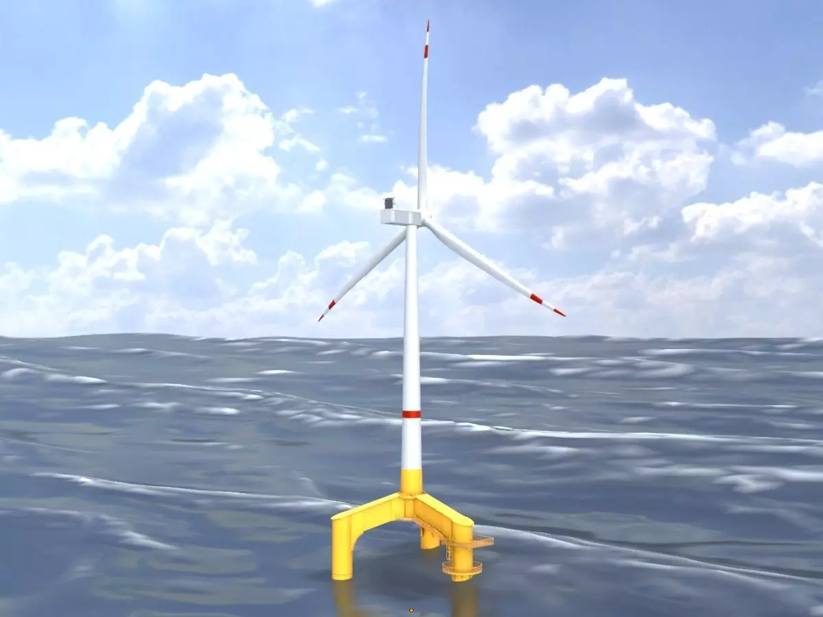 Wind turbine with Tripile Offshore Foundation V1 H-120 RD160 m Low-poly 3D model_0