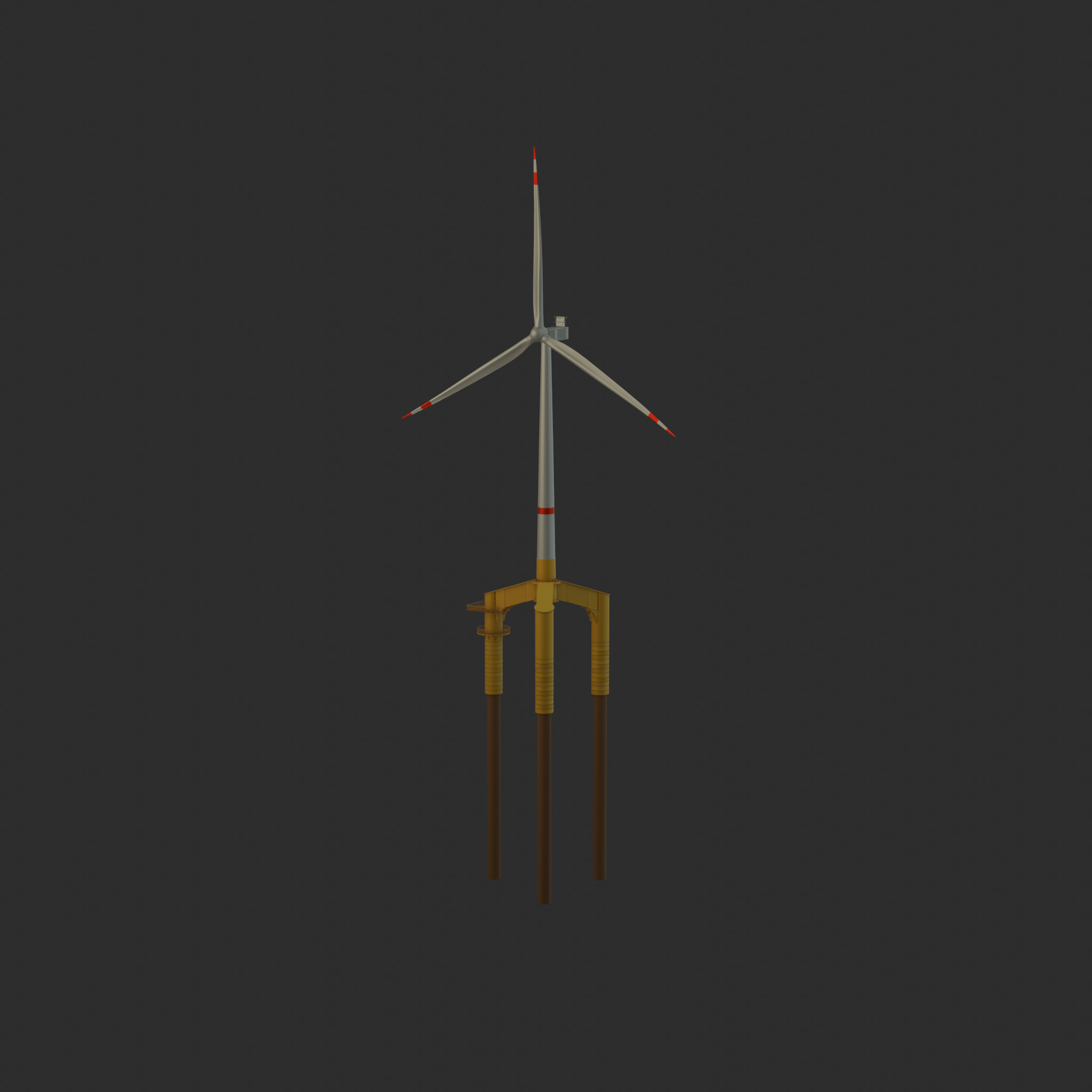 Wind turbine with Tripile Offshore Foundation V1 H-120 RD160 m Low-poly 3D model_66