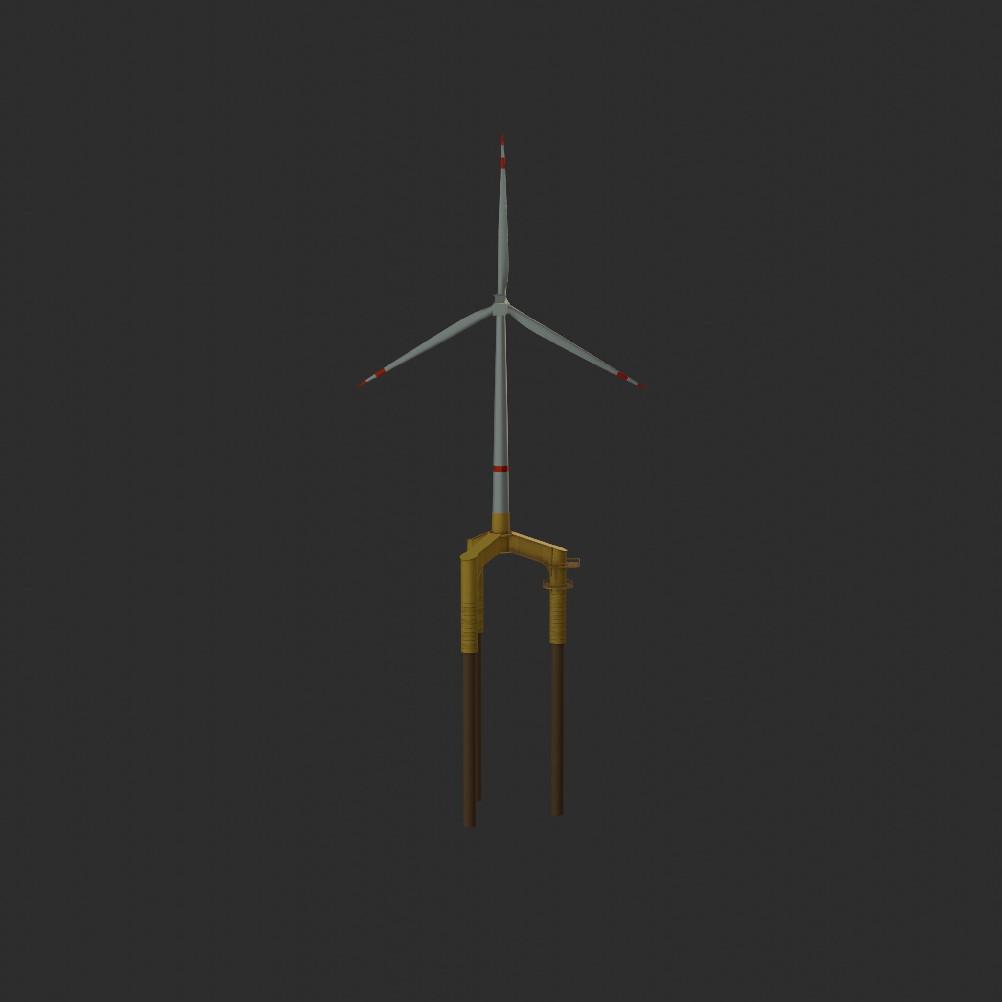 Wind turbine with Tripile Offshore Foundation V1 H-120 RD160 m Low-poly 3D model_37