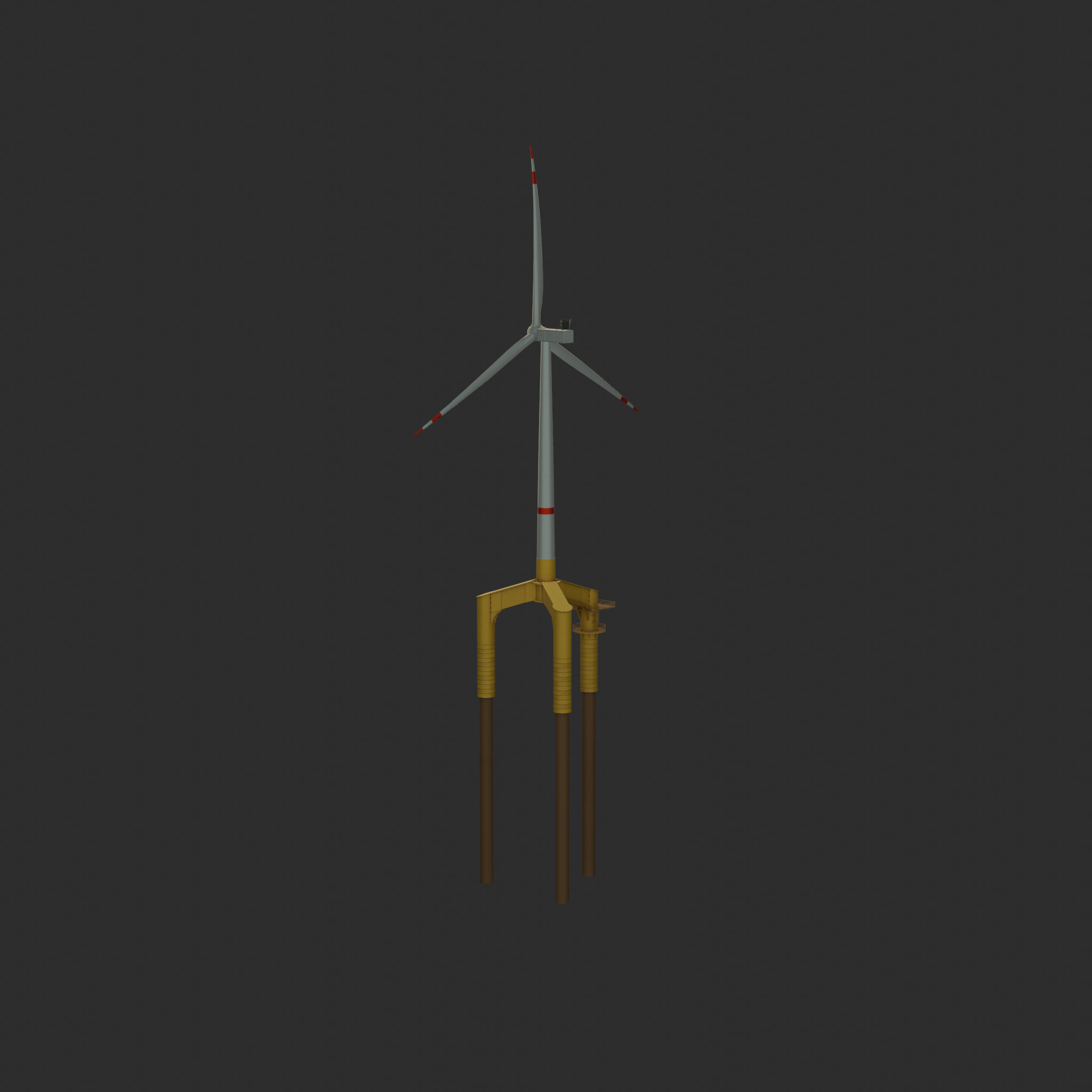 Wind turbine with Tripile Offshore Foundation V1 H-120 RD160 m Low-poly 3D model_30