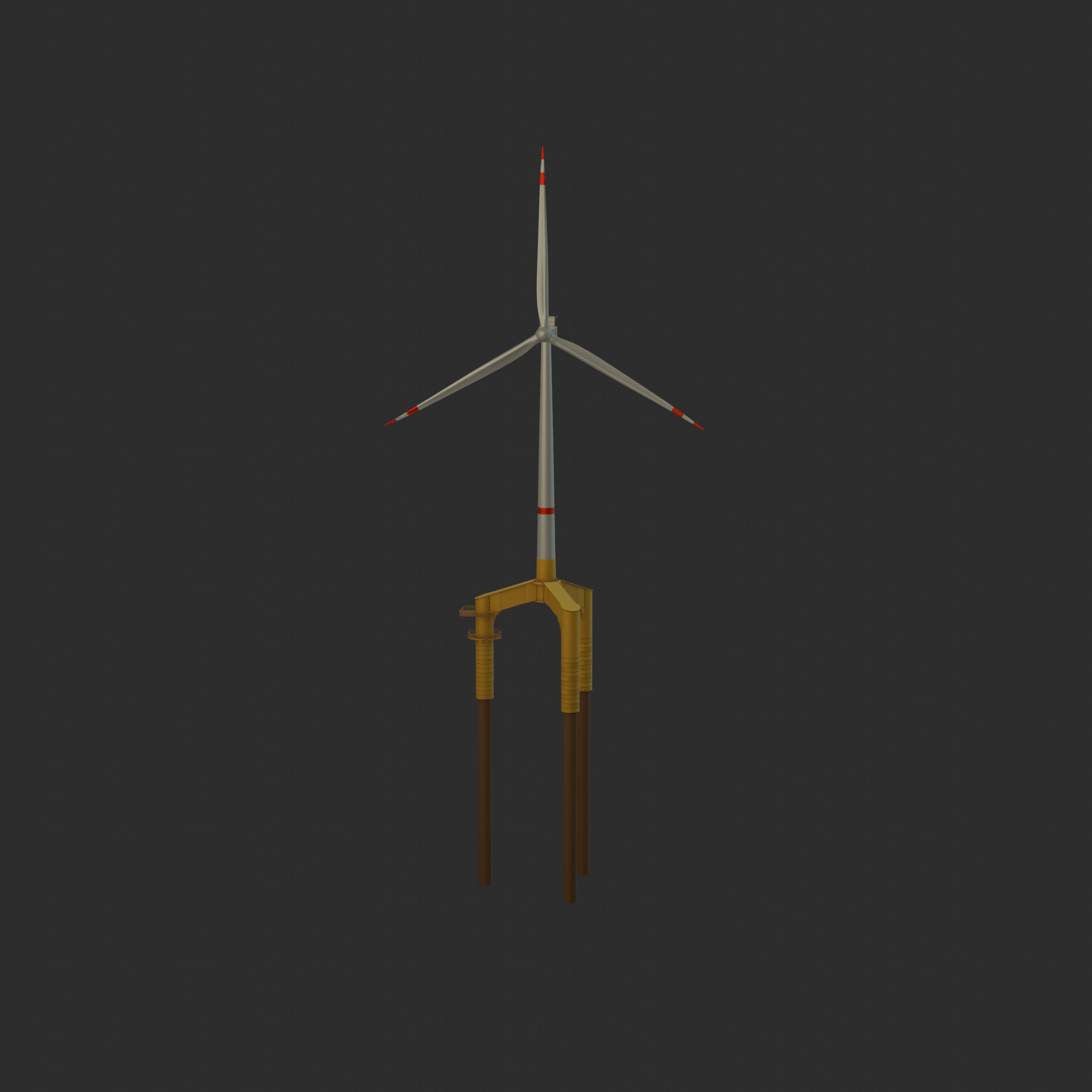 Wind turbine with Tripile Offshore Foundation V1 H-120 RD160 m Low-poly 3D model_62