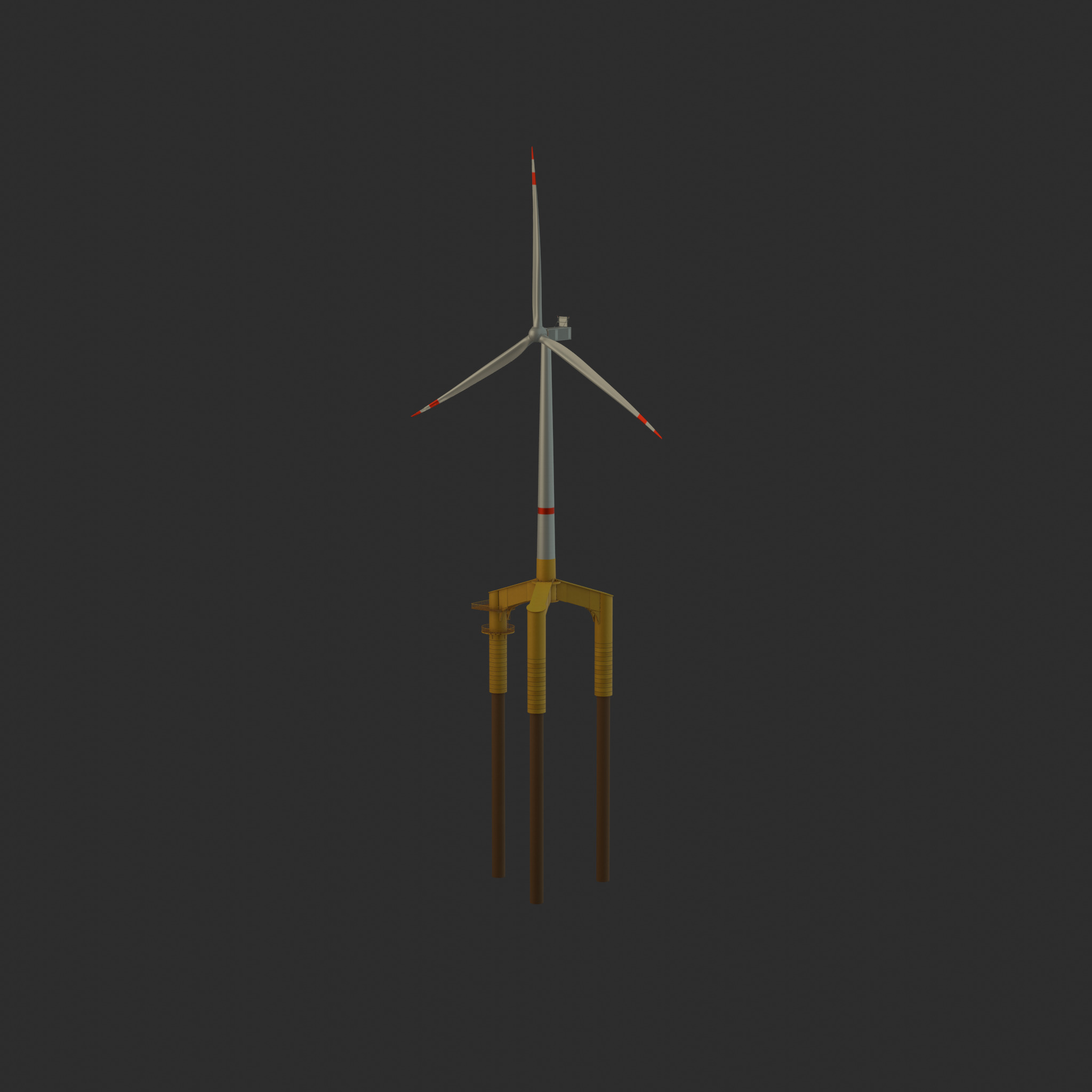 Wind turbine with Tripile Offshore Foundation V1 H-120 RD160 m Low-poly 3D model_67