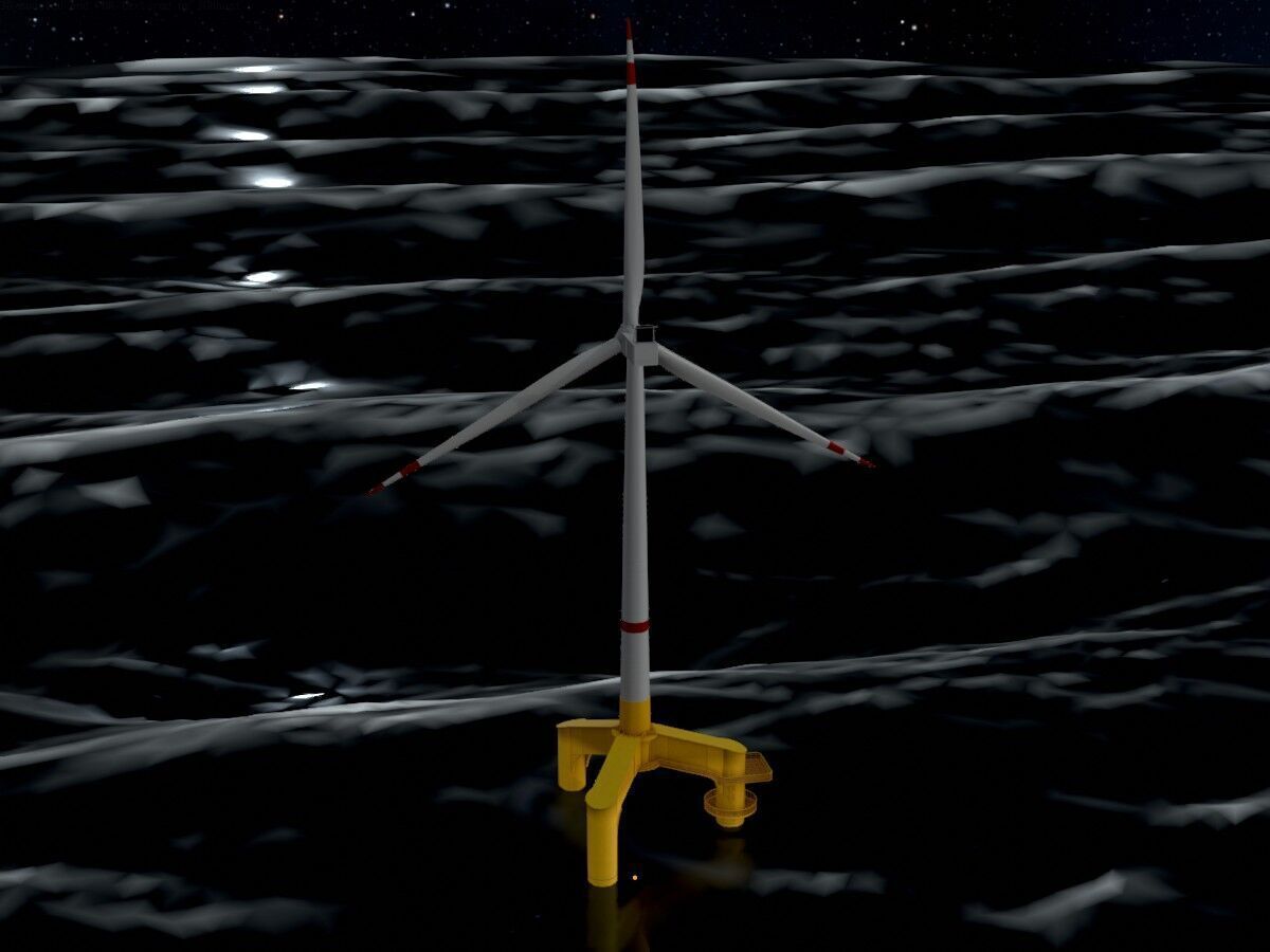 Wind turbine with Tripile Offshore Foundation V1 H-120 RD160 m Low-poly 3D model_17
