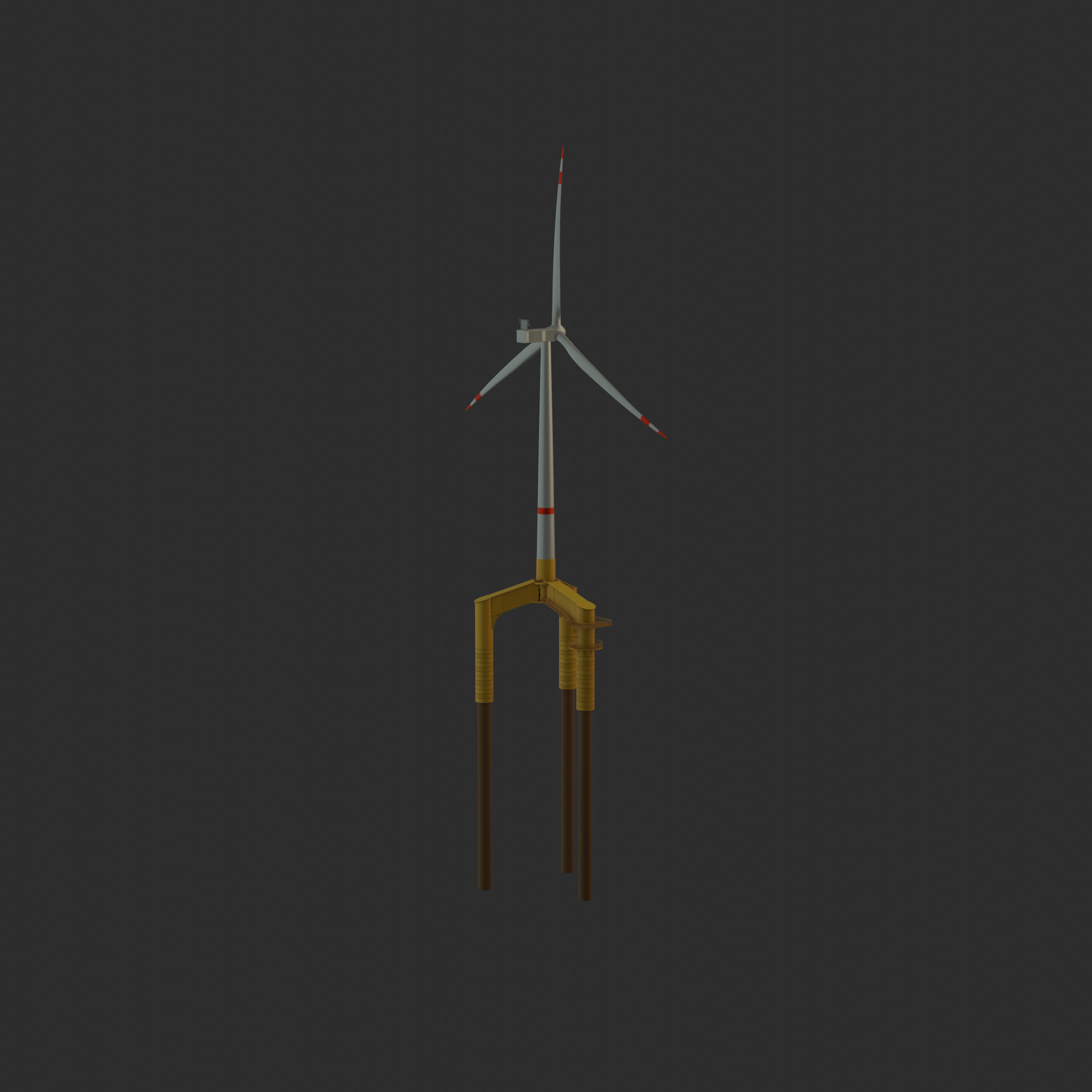Wind turbine with Tripile Offshore Foundation V1 H-120 RD160 m Low-poly 3D model_44