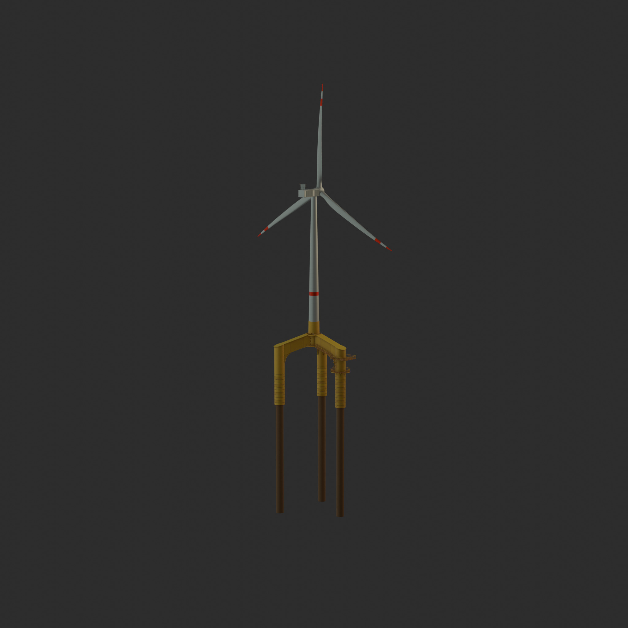 Wind turbine with Tripile Offshore Foundation V1 H-120 RD160 m Low-poly 3D model_42