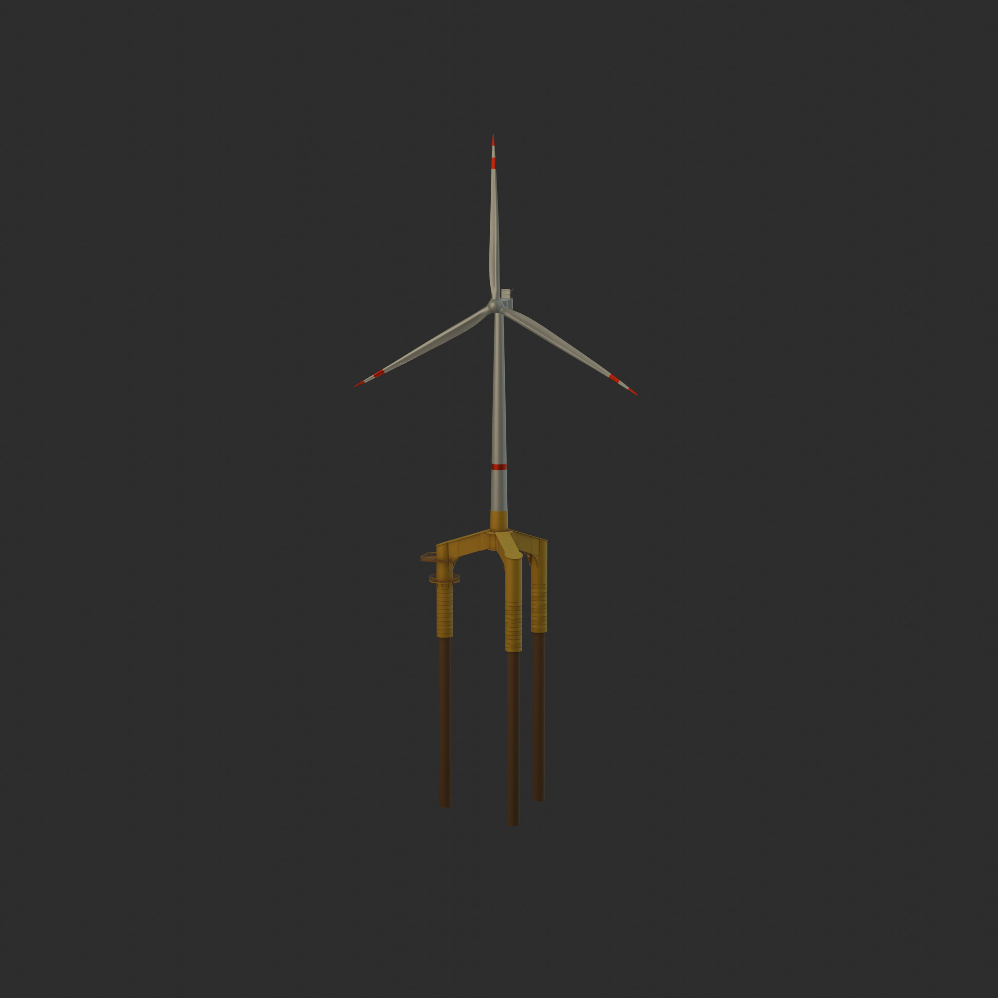 Wind turbine with Tripile Offshore Foundation V1 H-120 RD160 m Low-poly 3D model_63