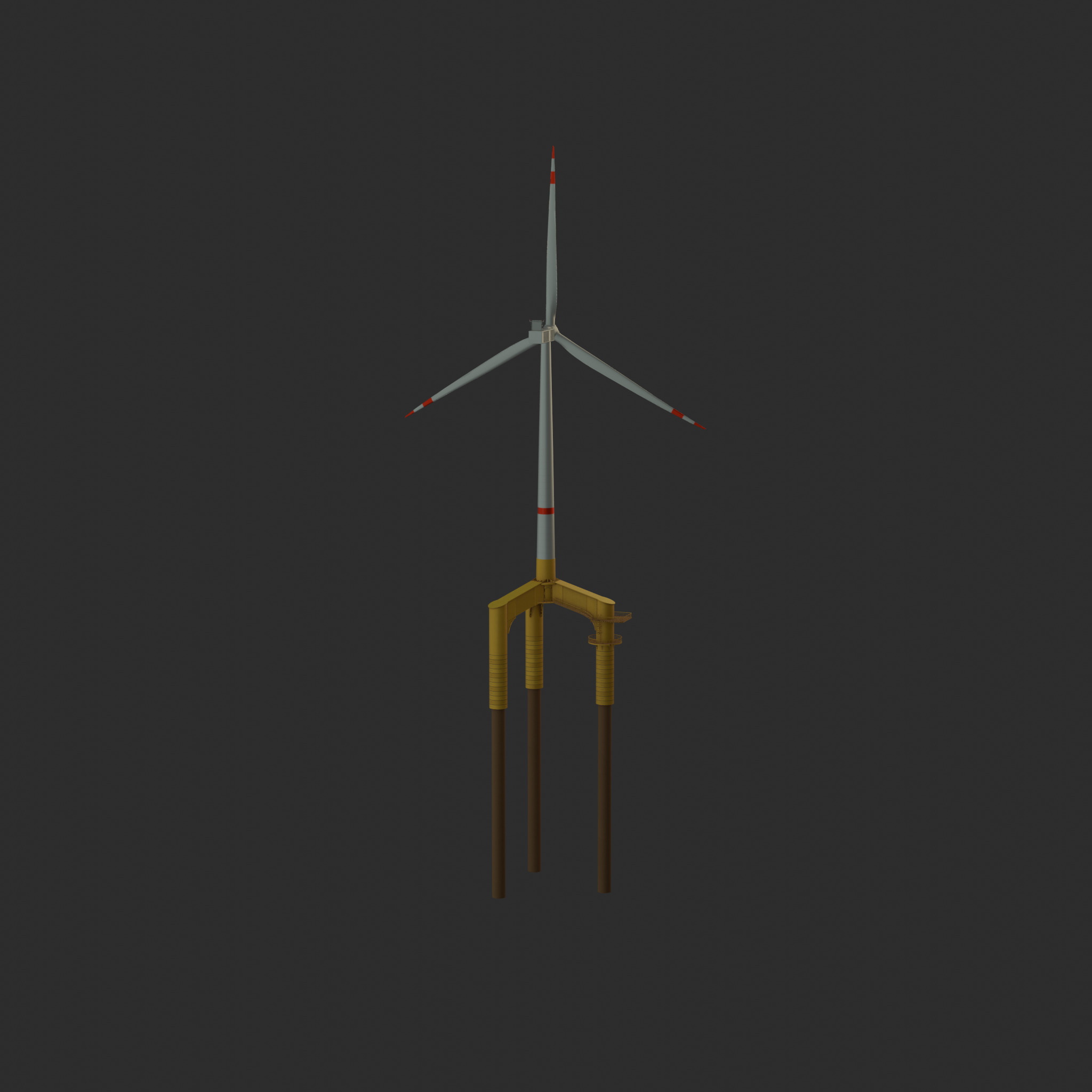 Wind turbine with Tripile Offshore Foundation V1 H-120 RD160 m Low-poly 3D model_39