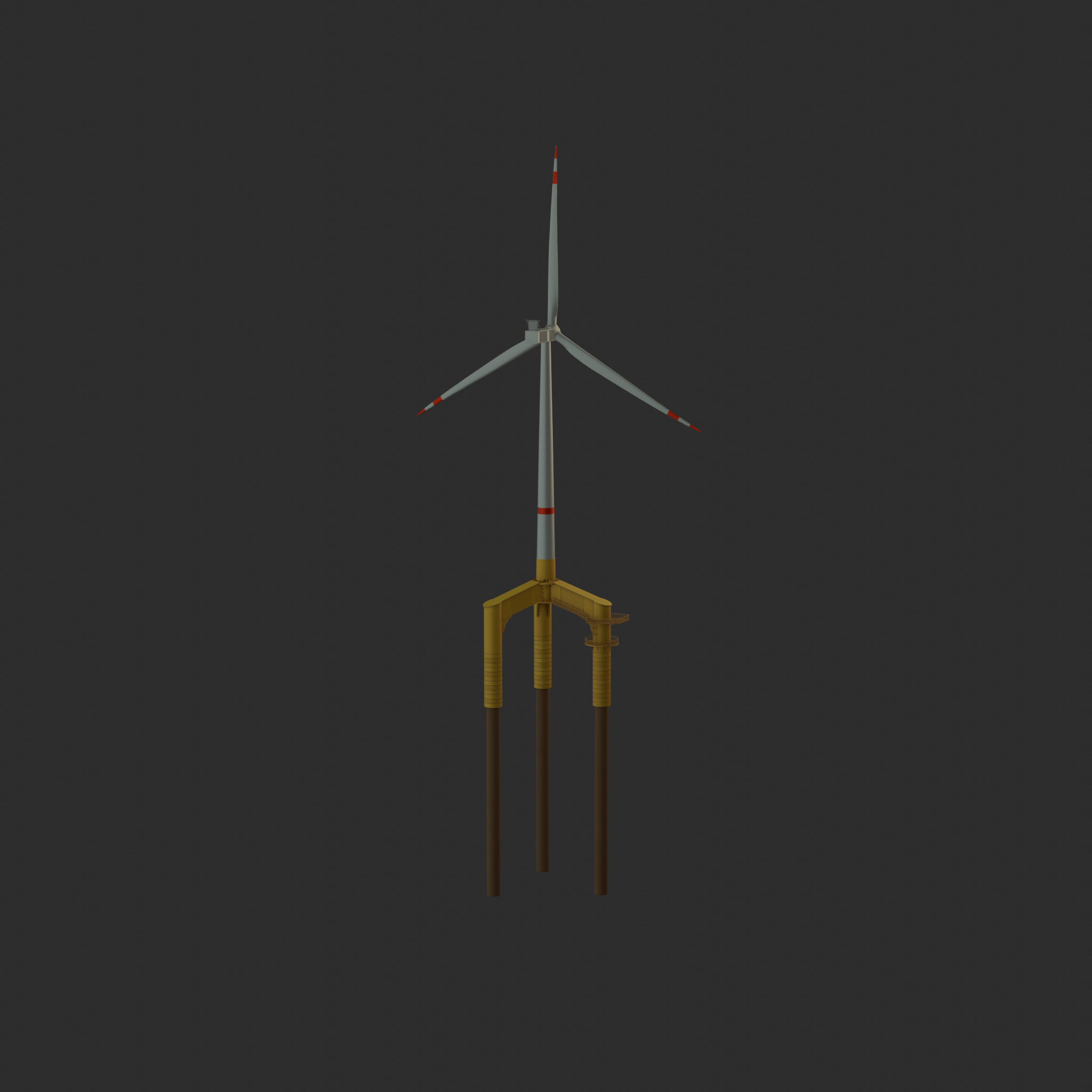 Wind turbine with Tripile Offshore Foundation V1 H-120 RD160 m Low-poly 3D model_40