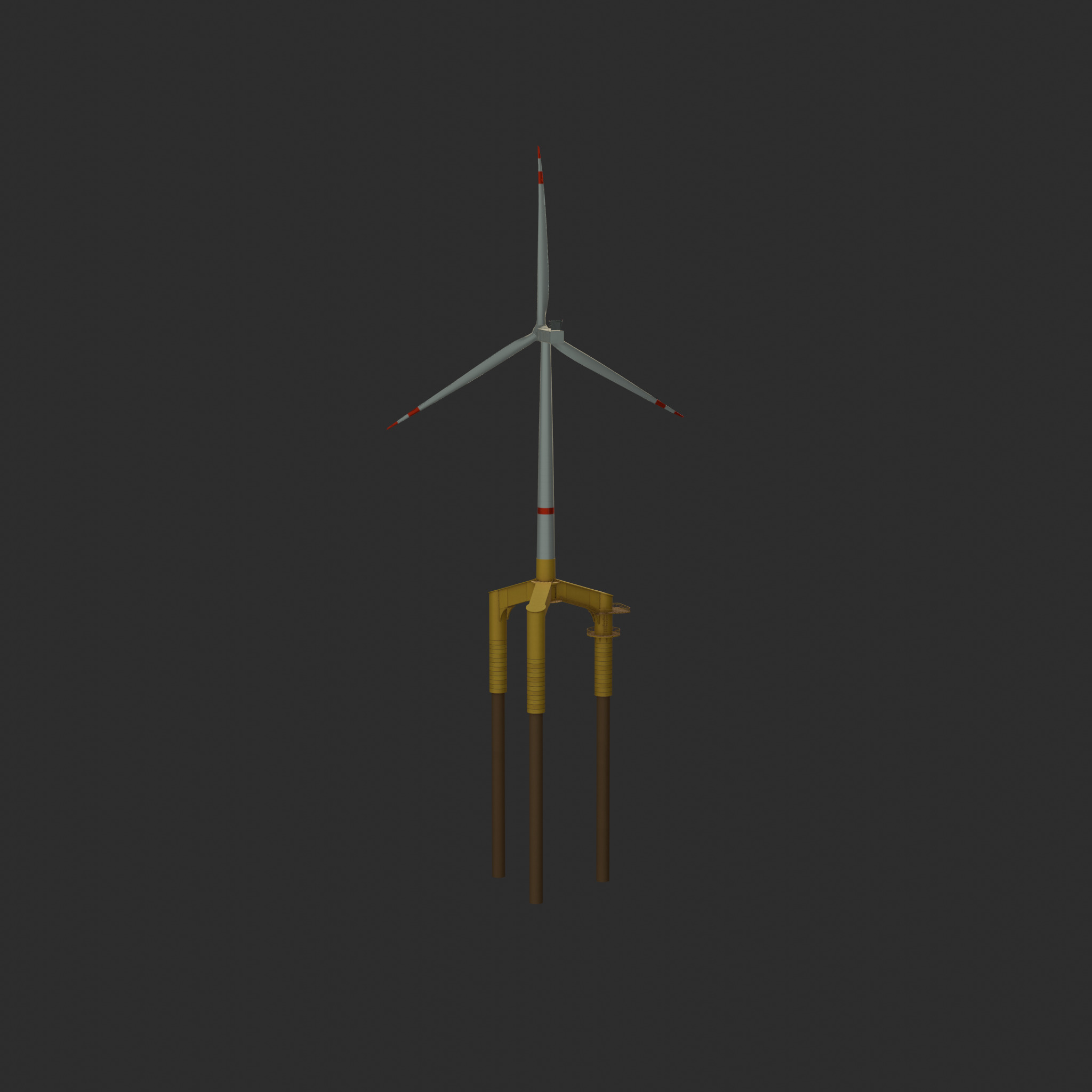 Wind turbine with Tripile Offshore Foundation V1 H-120 RD160 m Low-poly 3D model_34