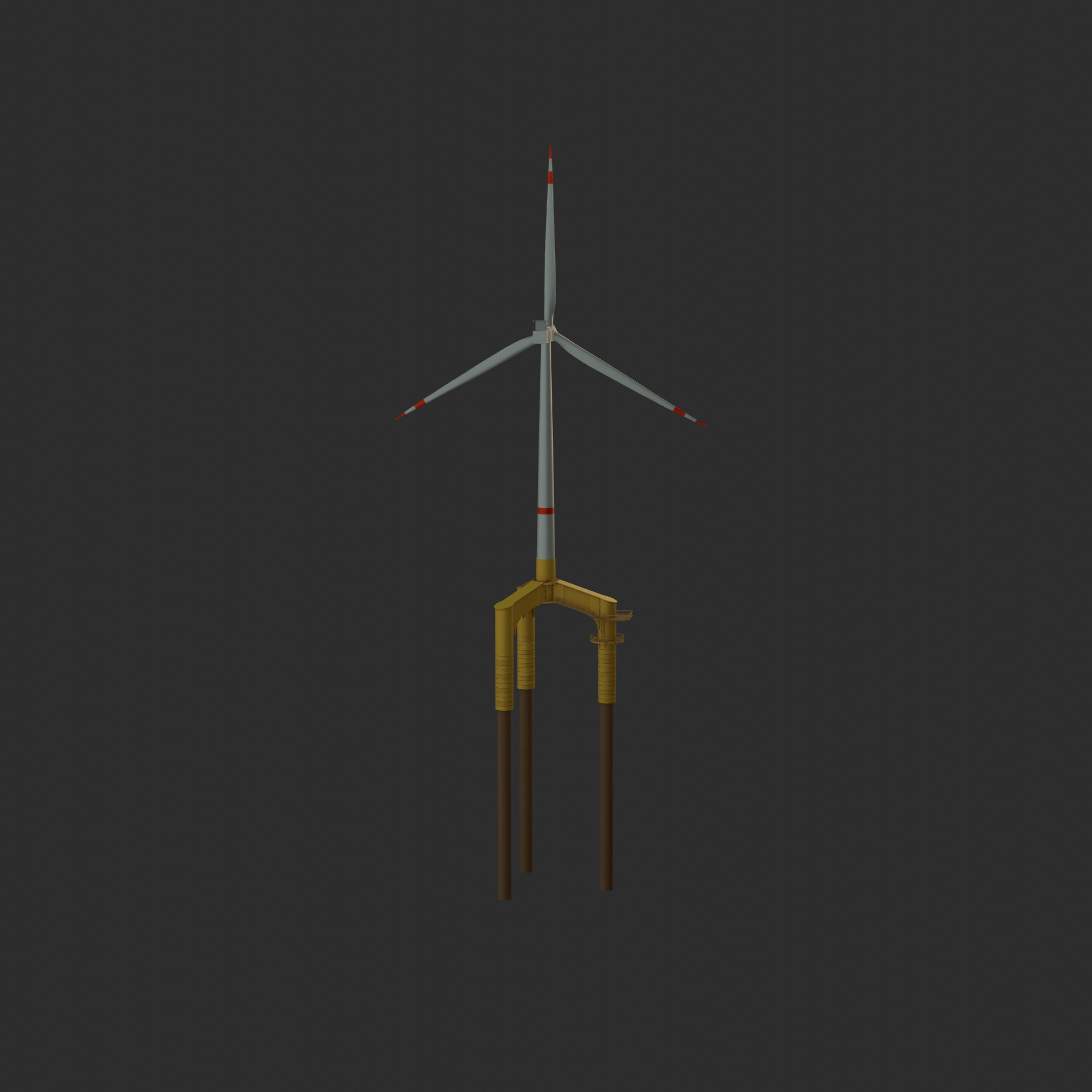 Wind turbine with Tripile Offshore Foundation V1 H-120 RD160 m Low-poly 3D model_38