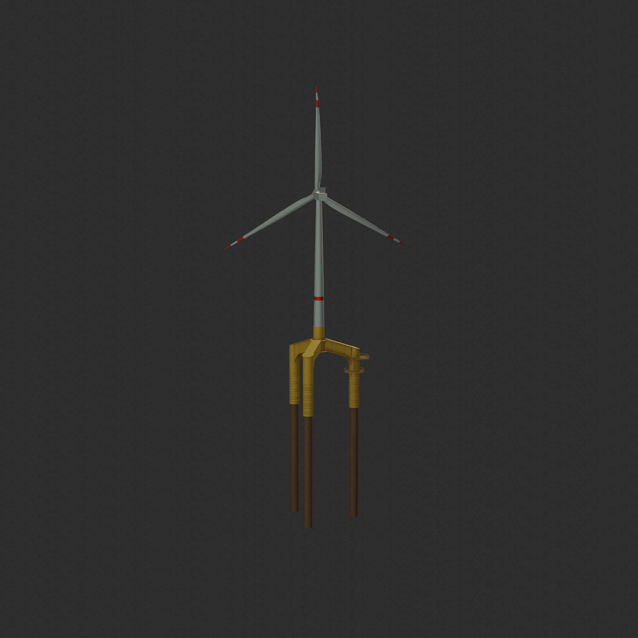 Wind turbine with Tripile Offshore Foundation V1 H-120 RD160 m Low-poly 3D model_35