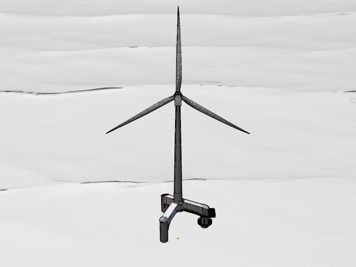 Wind turbine with Tripile Offshore Foundation V1 H-120 RD160 m Low-poly 3D model_12