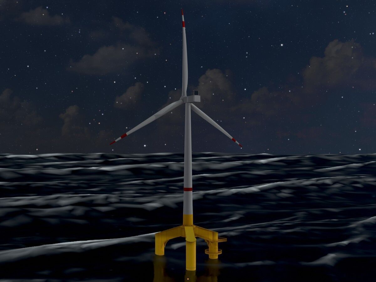 Wind turbine with Tripile Offshore Foundation V1 H-120 RD160 m Low-poly 3D model_20