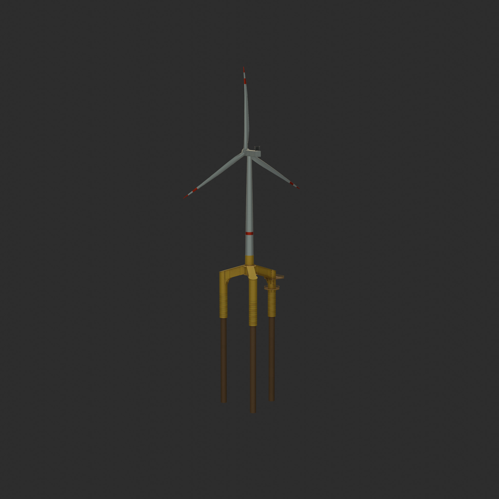Wind turbine with Tripile Offshore Foundation V1 H-120 RD160 m Low-poly 3D model_31