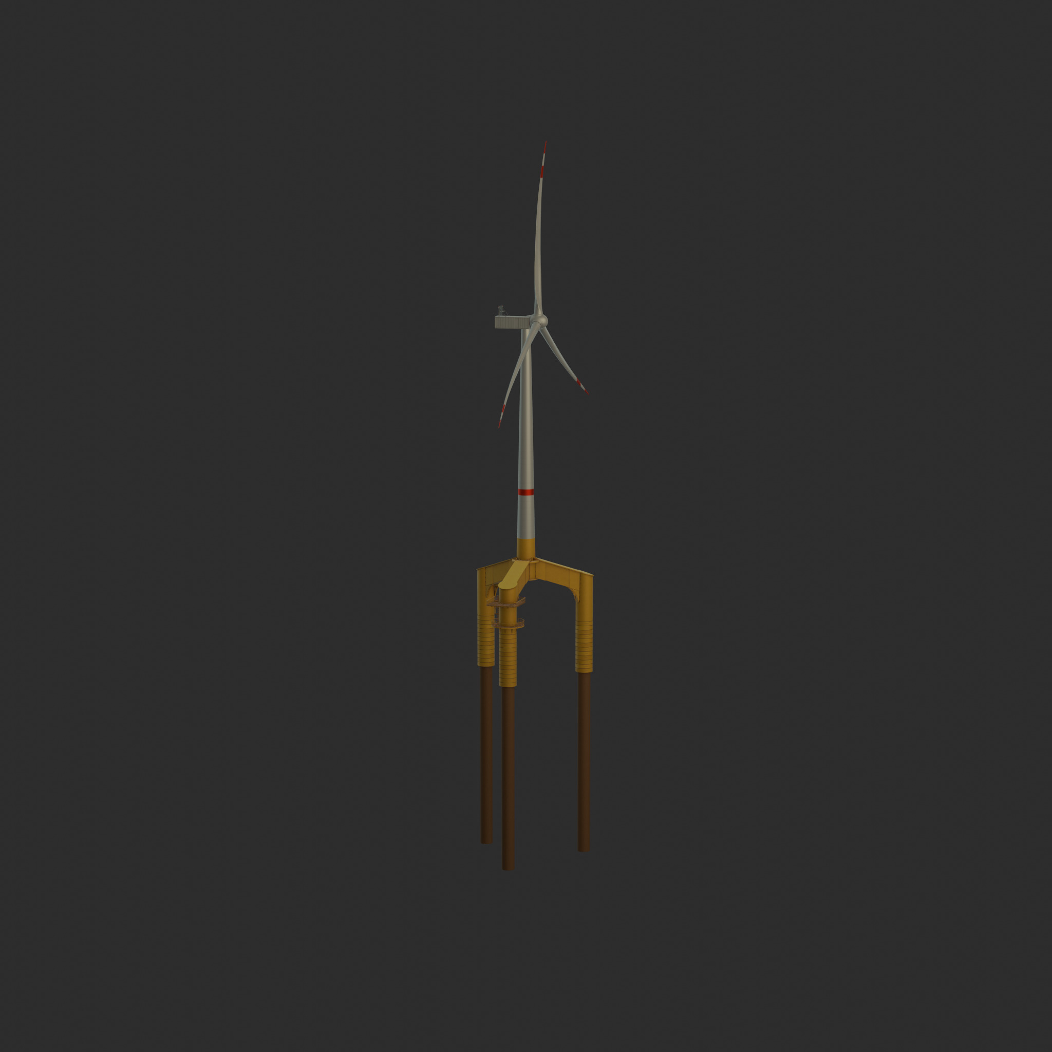 Wind turbine with Tripile Offshore Foundation V1 H-120 RD160 m Low-poly 3D model_51