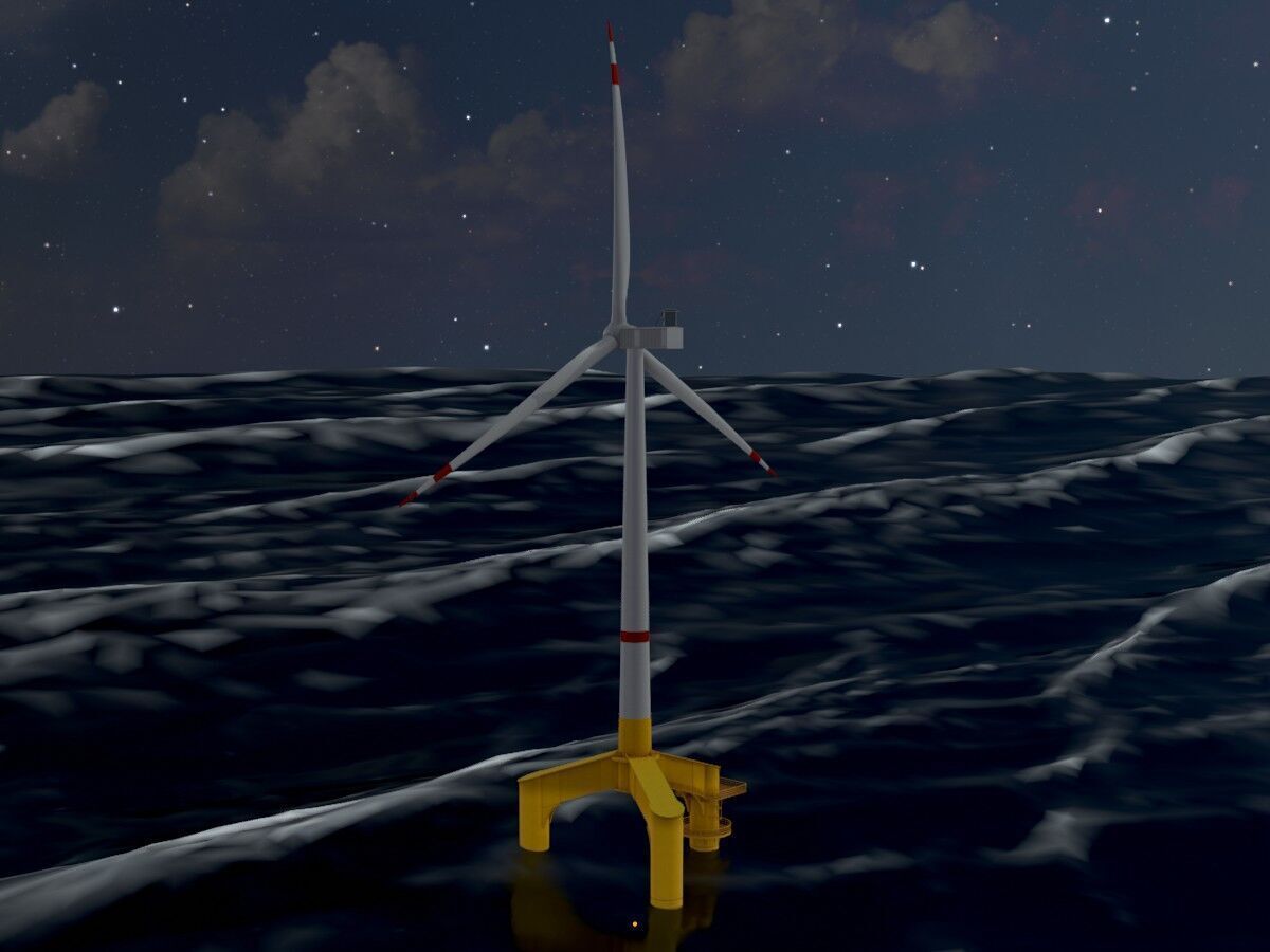 Wind turbine with Tripile Offshore Foundation V1 H-120 RD160 m Low-poly 3D model_4