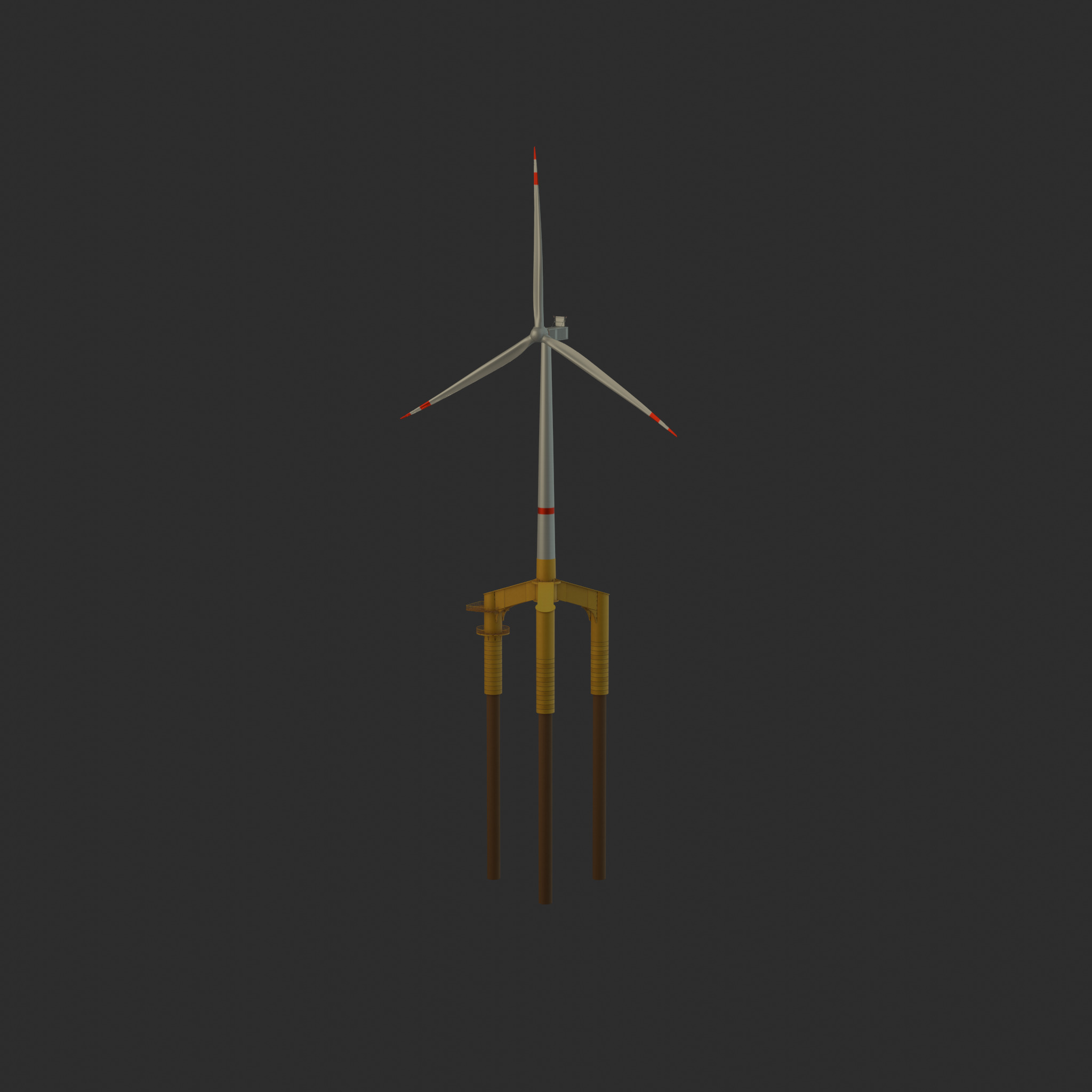 Wind turbine with Tripile Offshore Foundation V1 H-120 RD160 m Low-poly 3D model_65