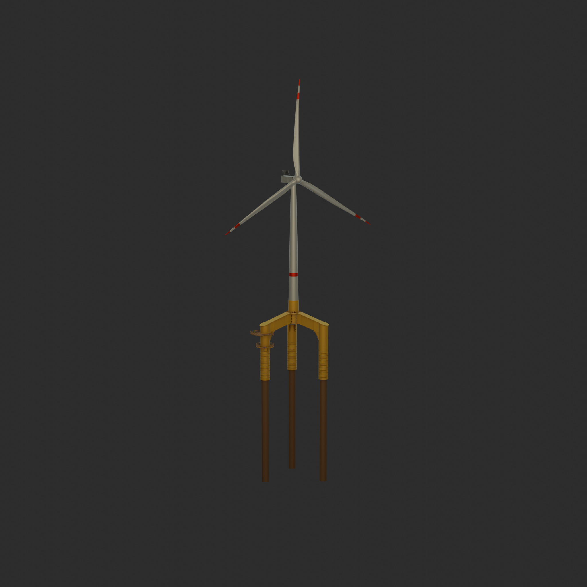 Wind turbine with Tripile Offshore Foundation V1 H-120 RD160 m Low-poly 3D model_57