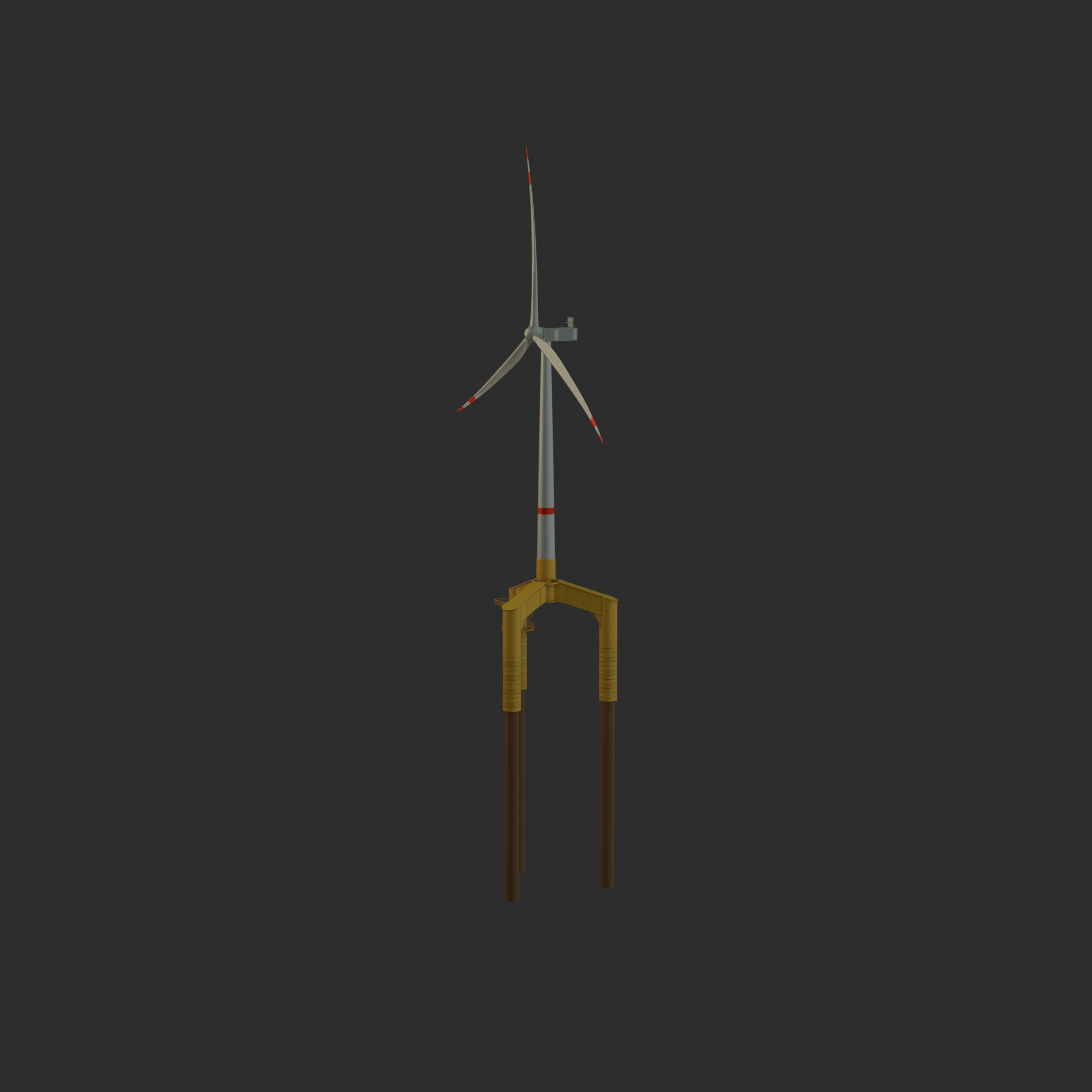 Wind turbine with Tripile Offshore Foundation V1 H-120 RD160 m Low-poly 3D model_70