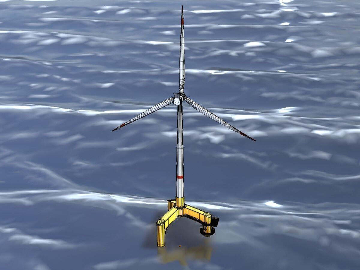 Wind turbine with Tripile Offshore Foundation V1 H-120 RD160 m Low-poly 3D model_5