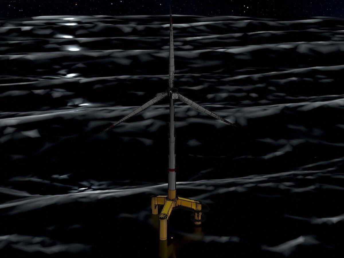 Wind turbine with Tripile Offshore Foundation V1 H-120 RD160 m Low-poly 3D model_8