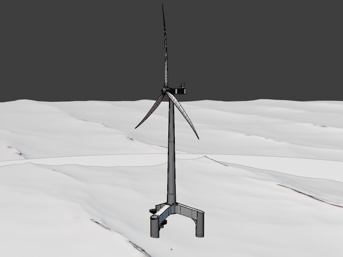Wind turbine with Tripile Offshore Foundation V1 H-120 RD160 m Low-poly 3D model_11