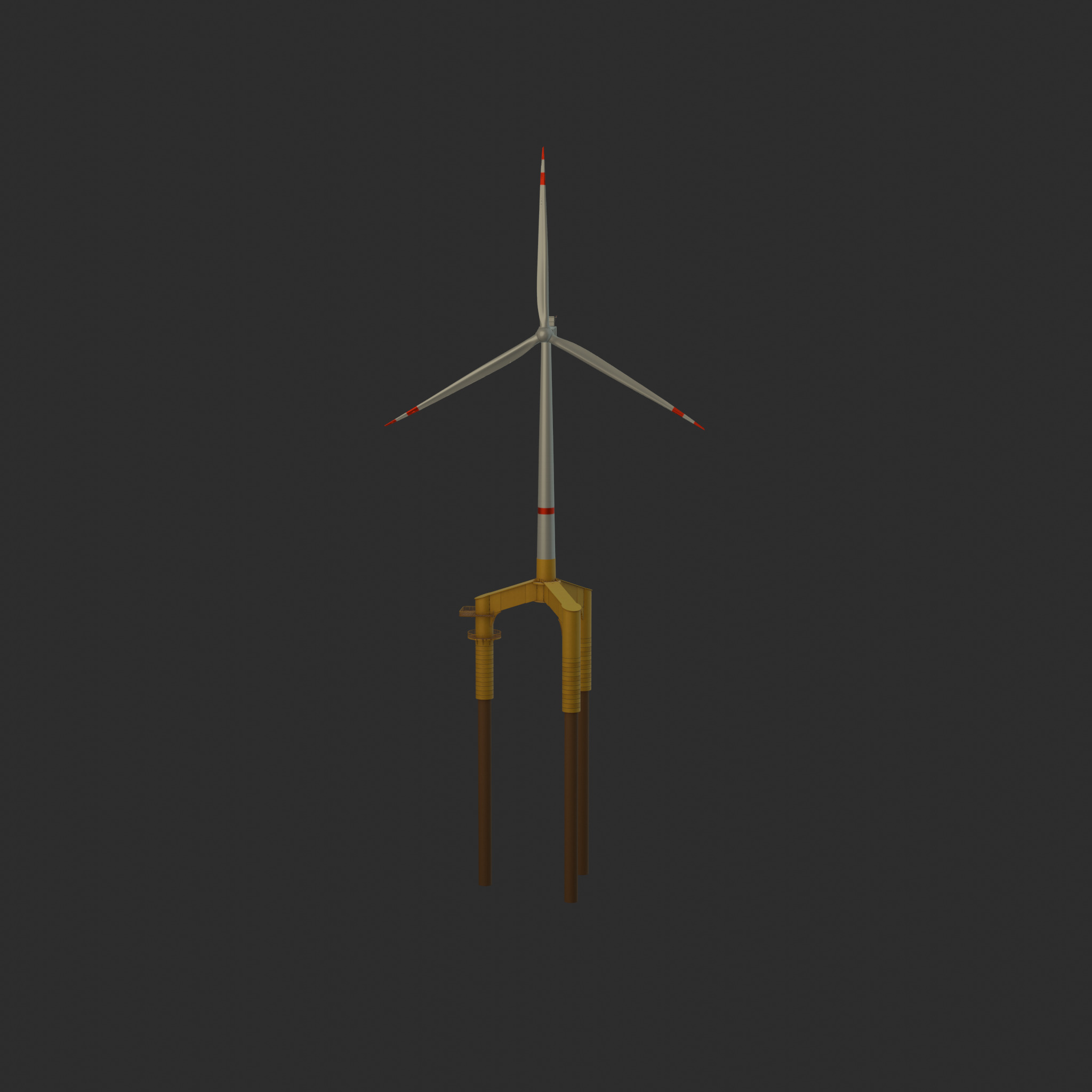 Wind turbine with Tripile Offshore Foundation V1 H-120 RD160 m Low-poly 3D model_32