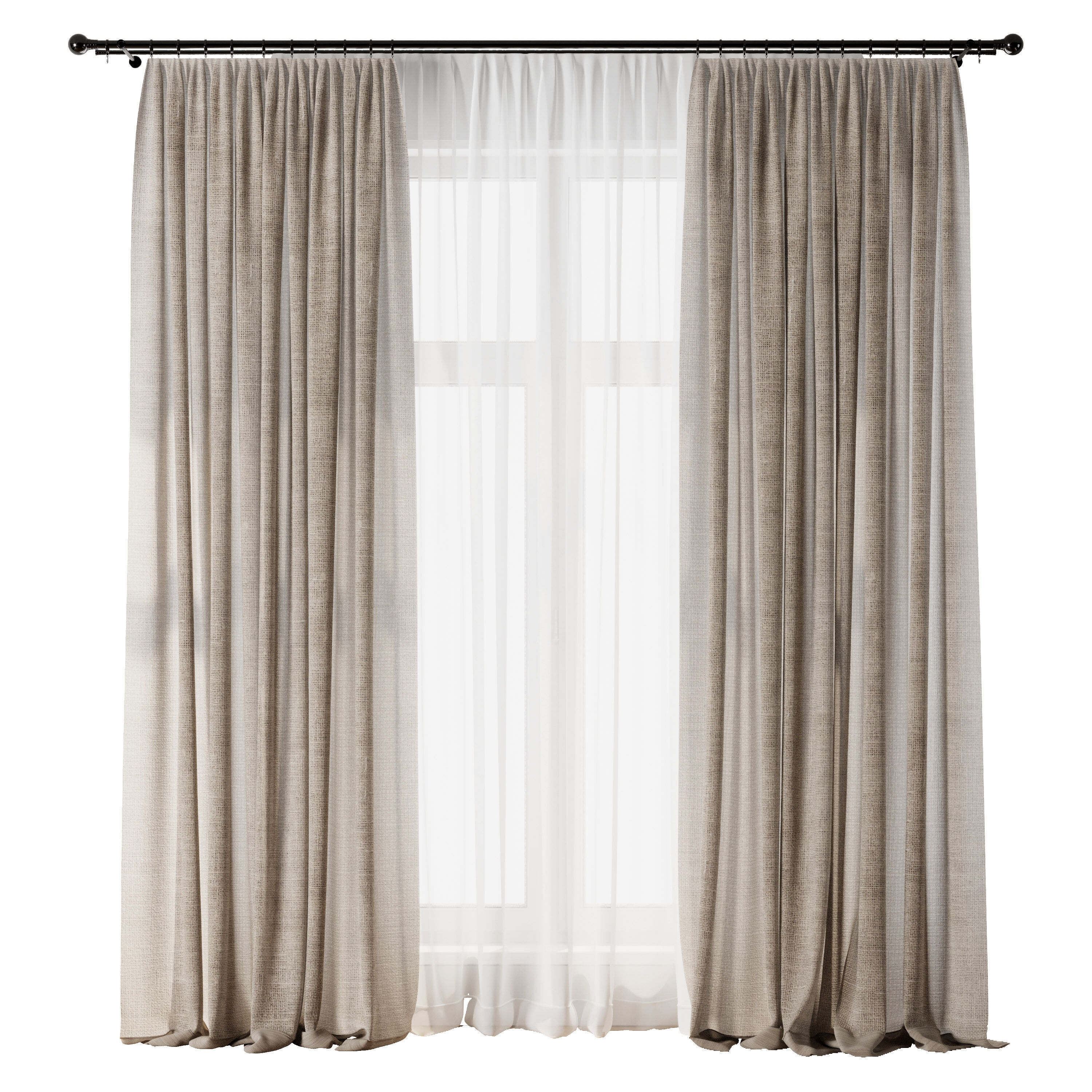 Rod Curtain - Brown Linen Curtain 30 HBH Low-poly 3D model_1