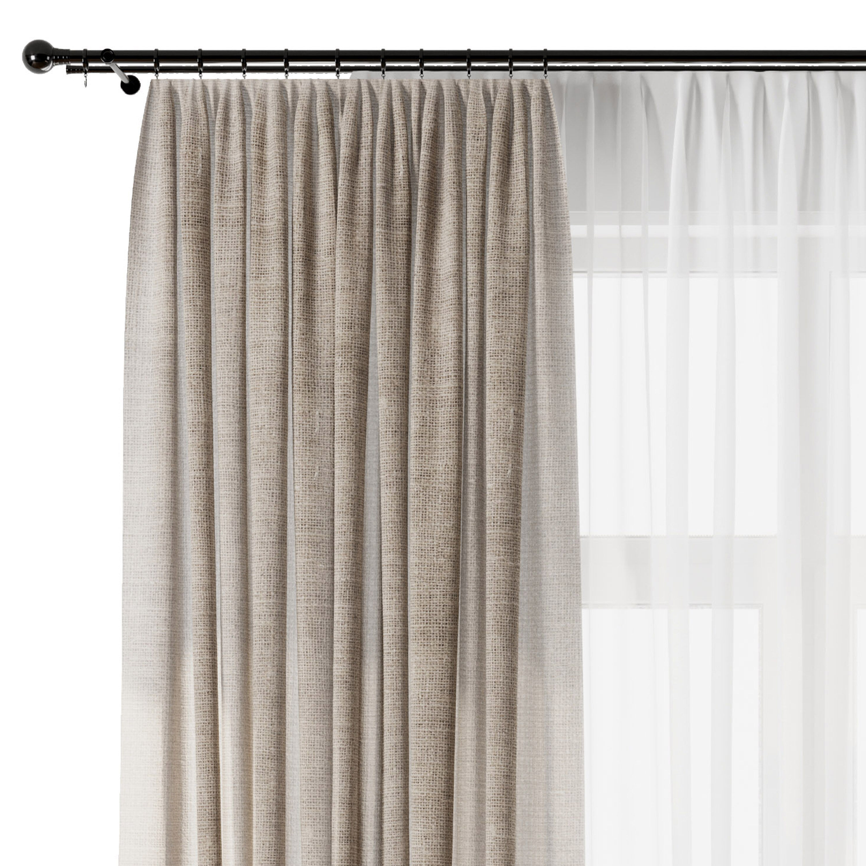 Rod Curtain - Brown Linen Curtain 30 HBH Low-poly 3D model_3