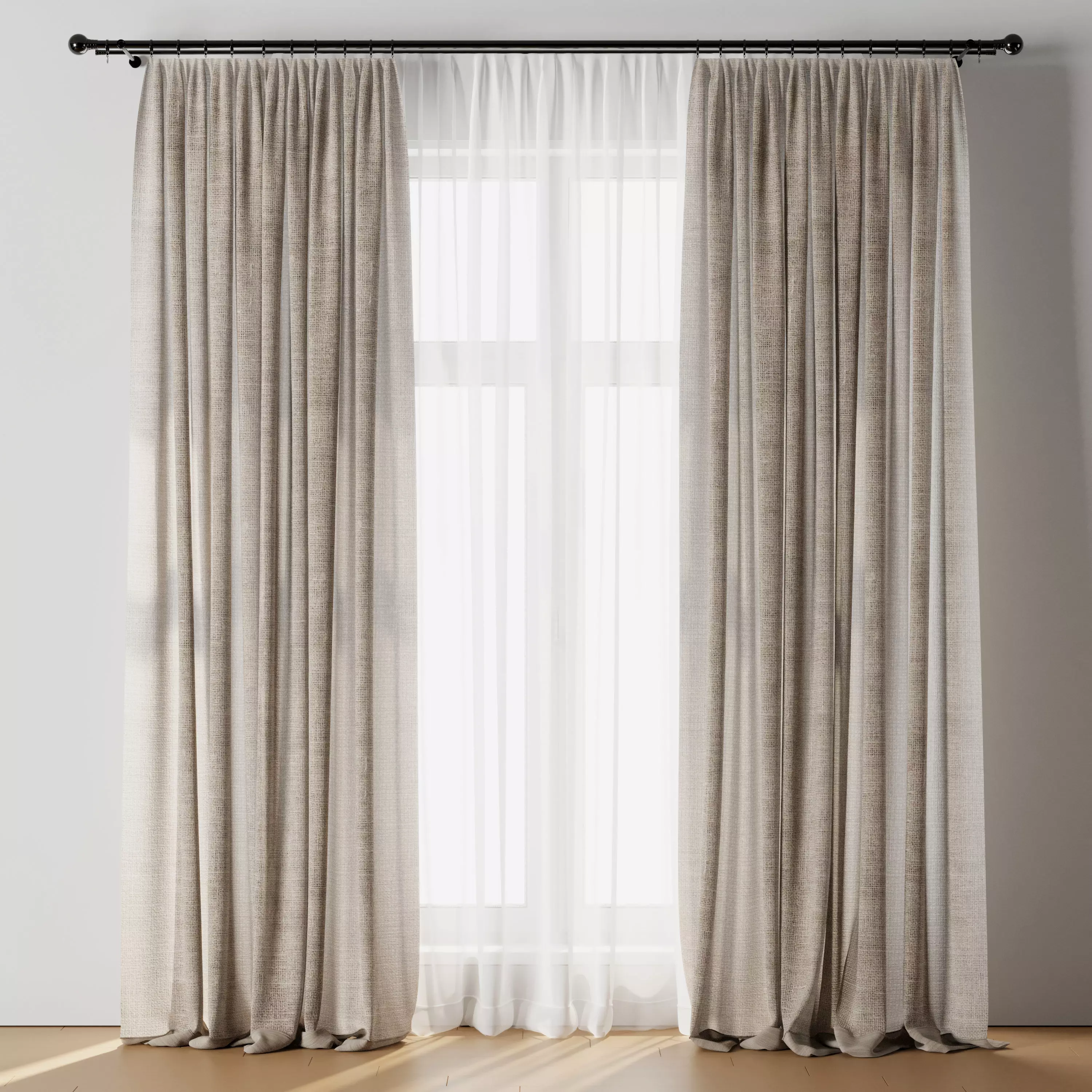 Rod Curtain - Brown Linen Curtain 30 HBH Low-poly 3D model_0