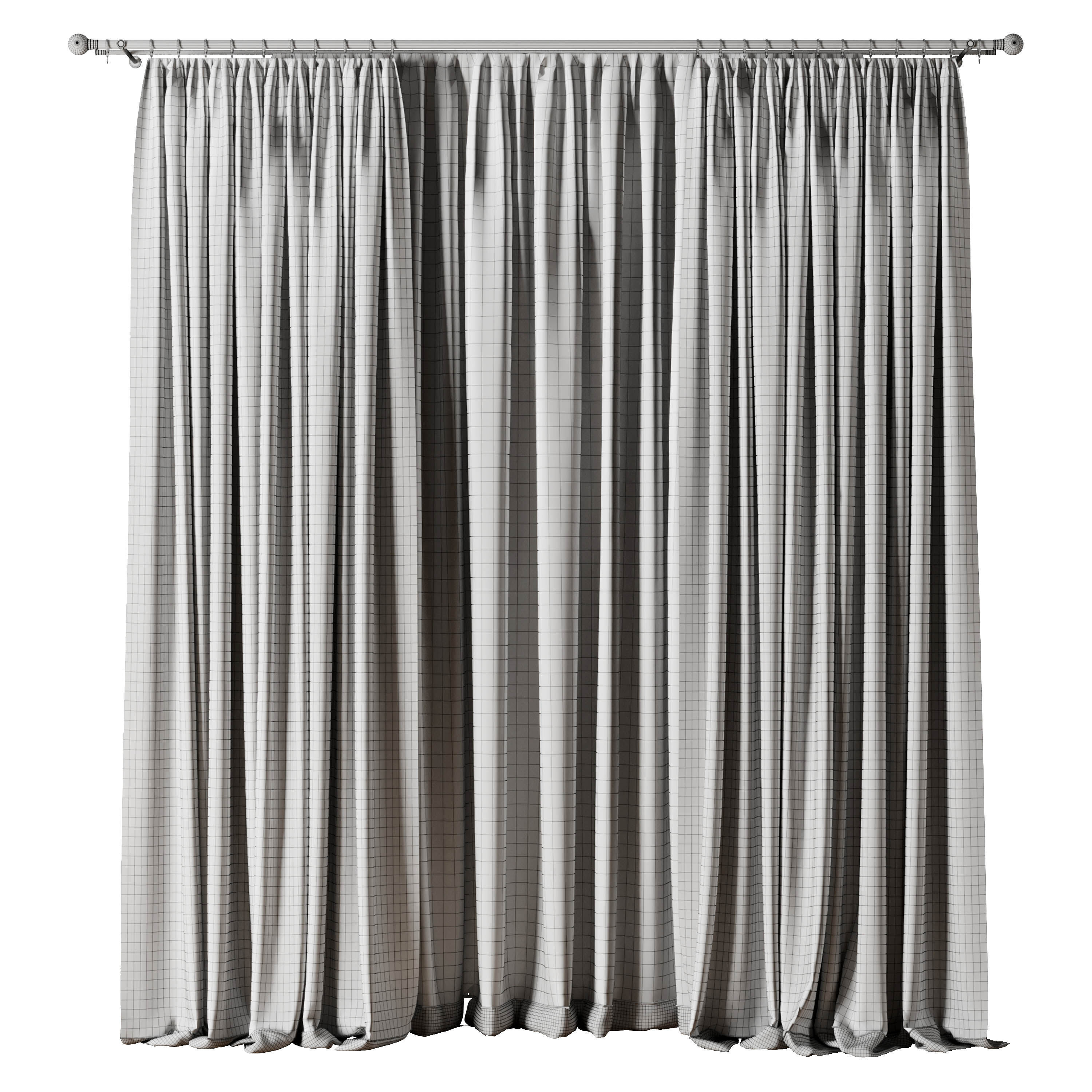 Rod Curtain - Brown Linen Curtain 30 HBH Low-poly 3D model_6