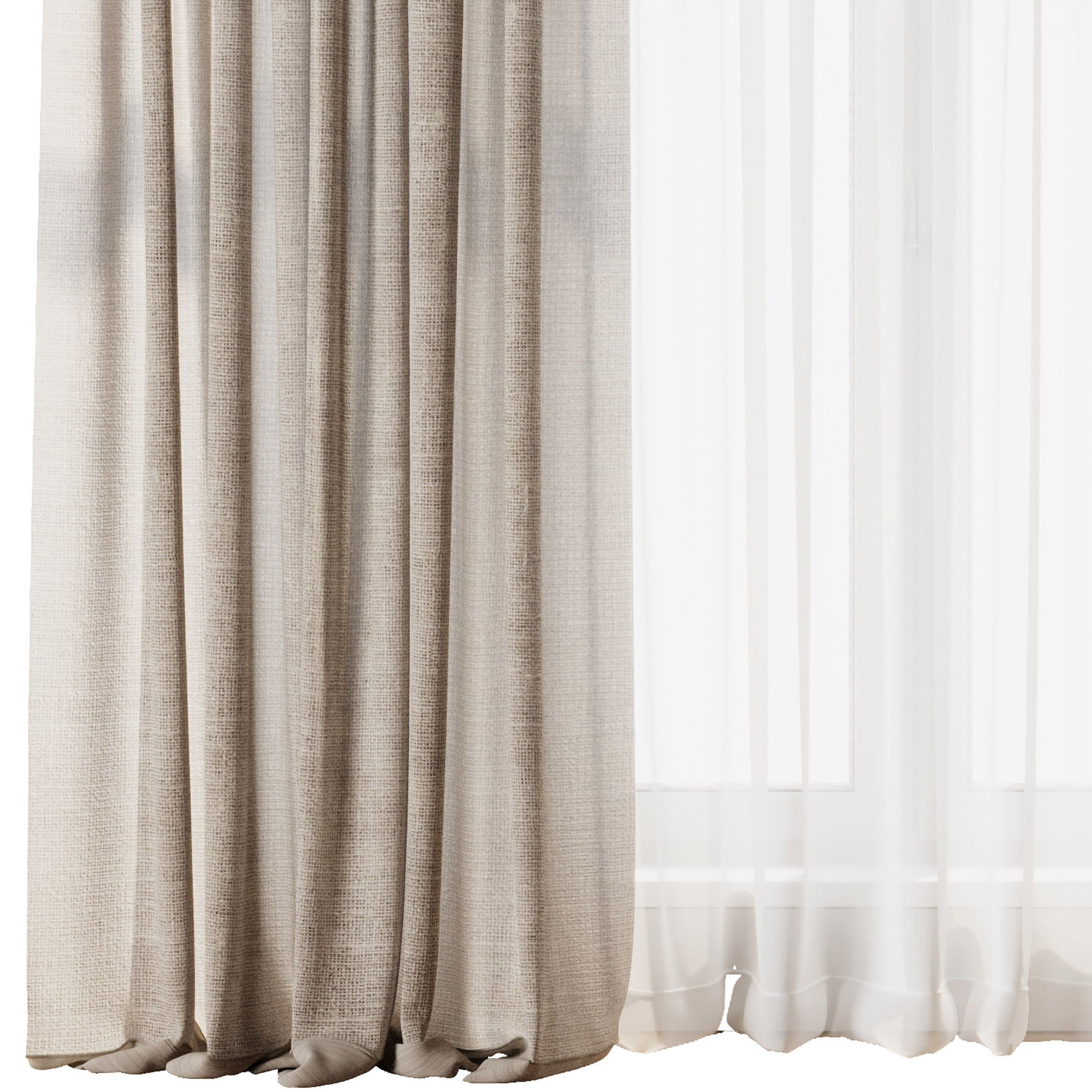 Rod Curtain - Brown Linen Curtain 30 HBH Low-poly 3D model_2