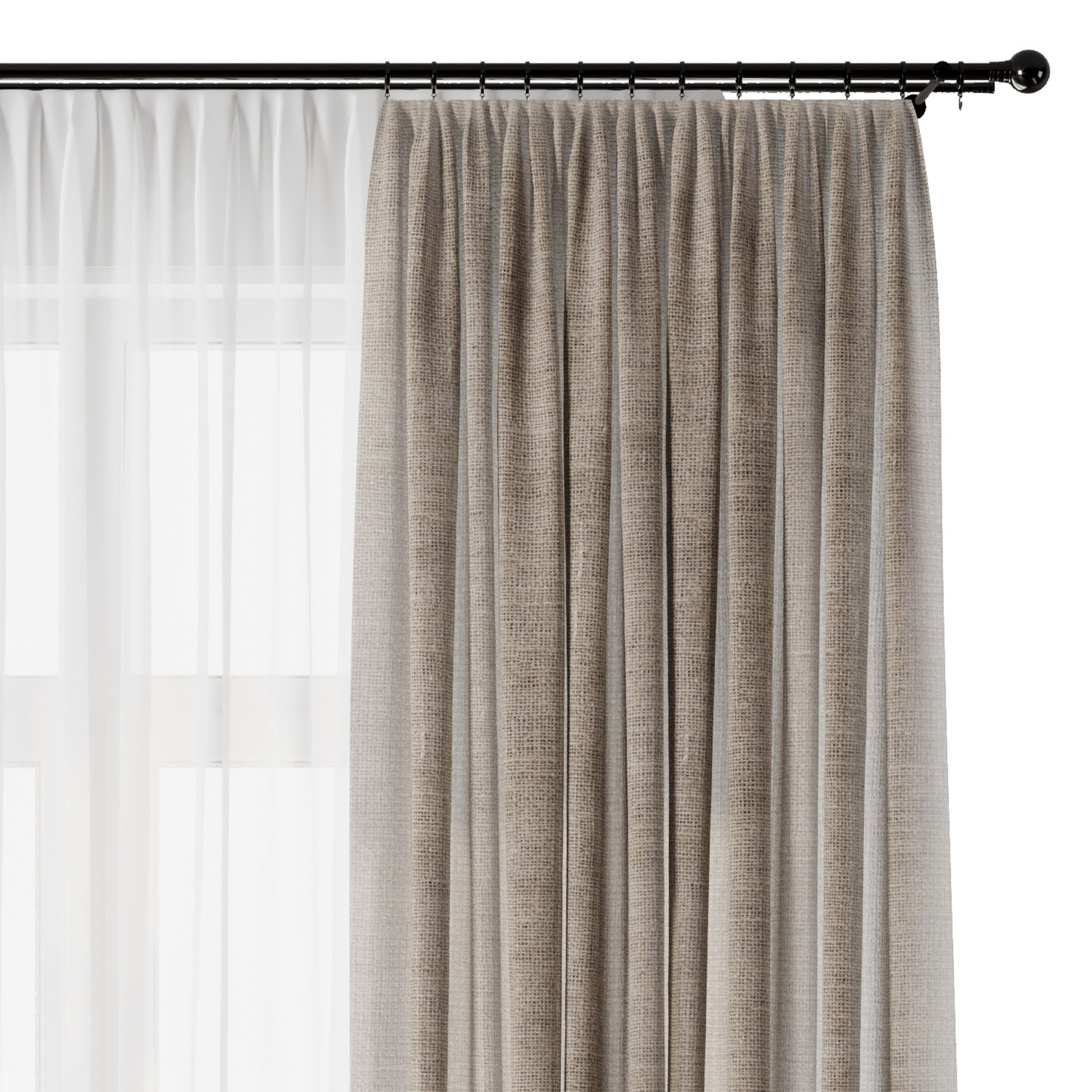 Rod Curtain - Brown Linen Curtain 30 HBH Low-poly 3D model_4