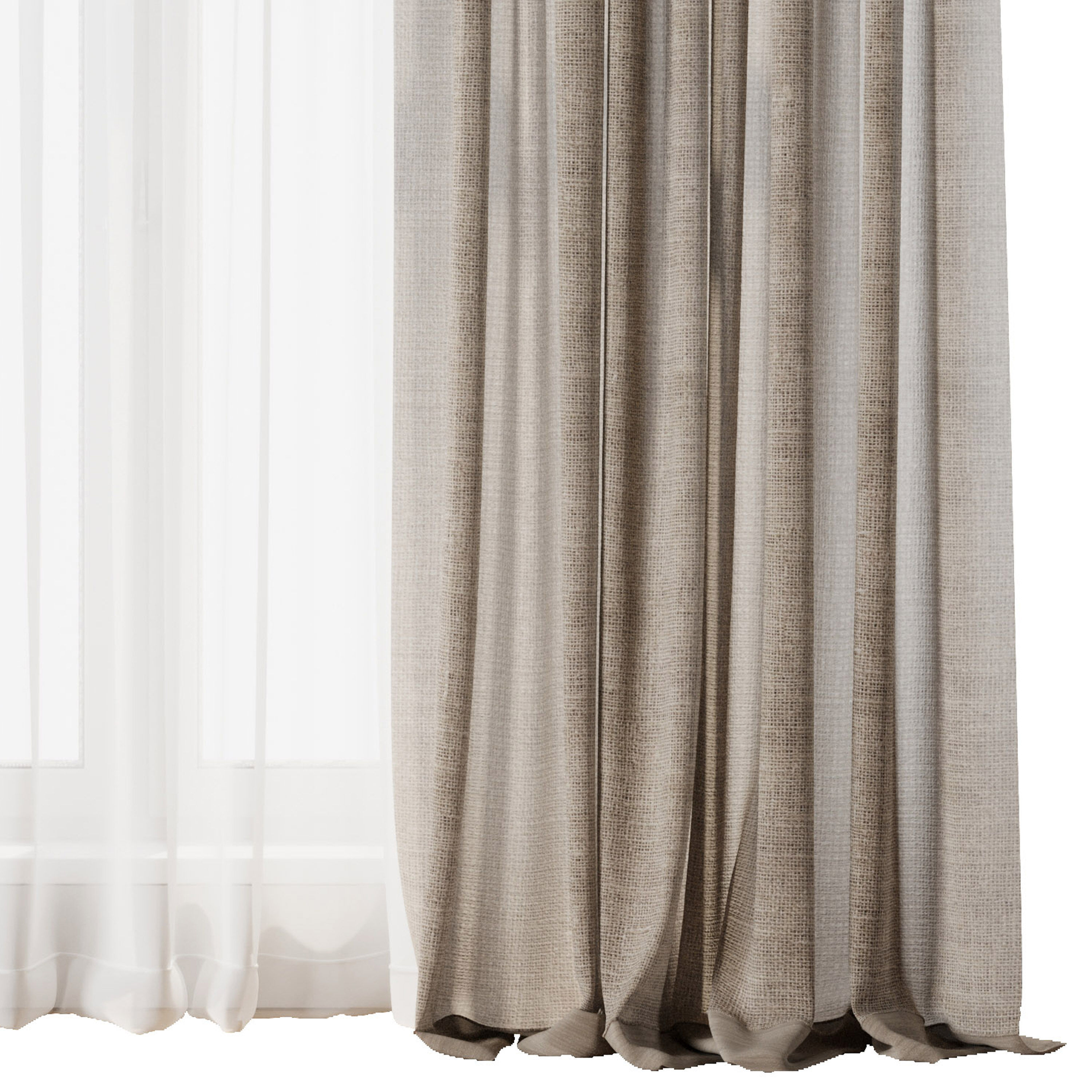 Rod Curtain - Brown Linen Curtain 30 HBH Low-poly 3D model_5