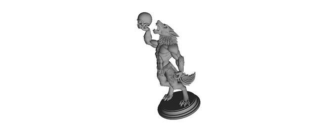 589  Ivory  Werewolf Howling with Skull  3D Model 3D print model